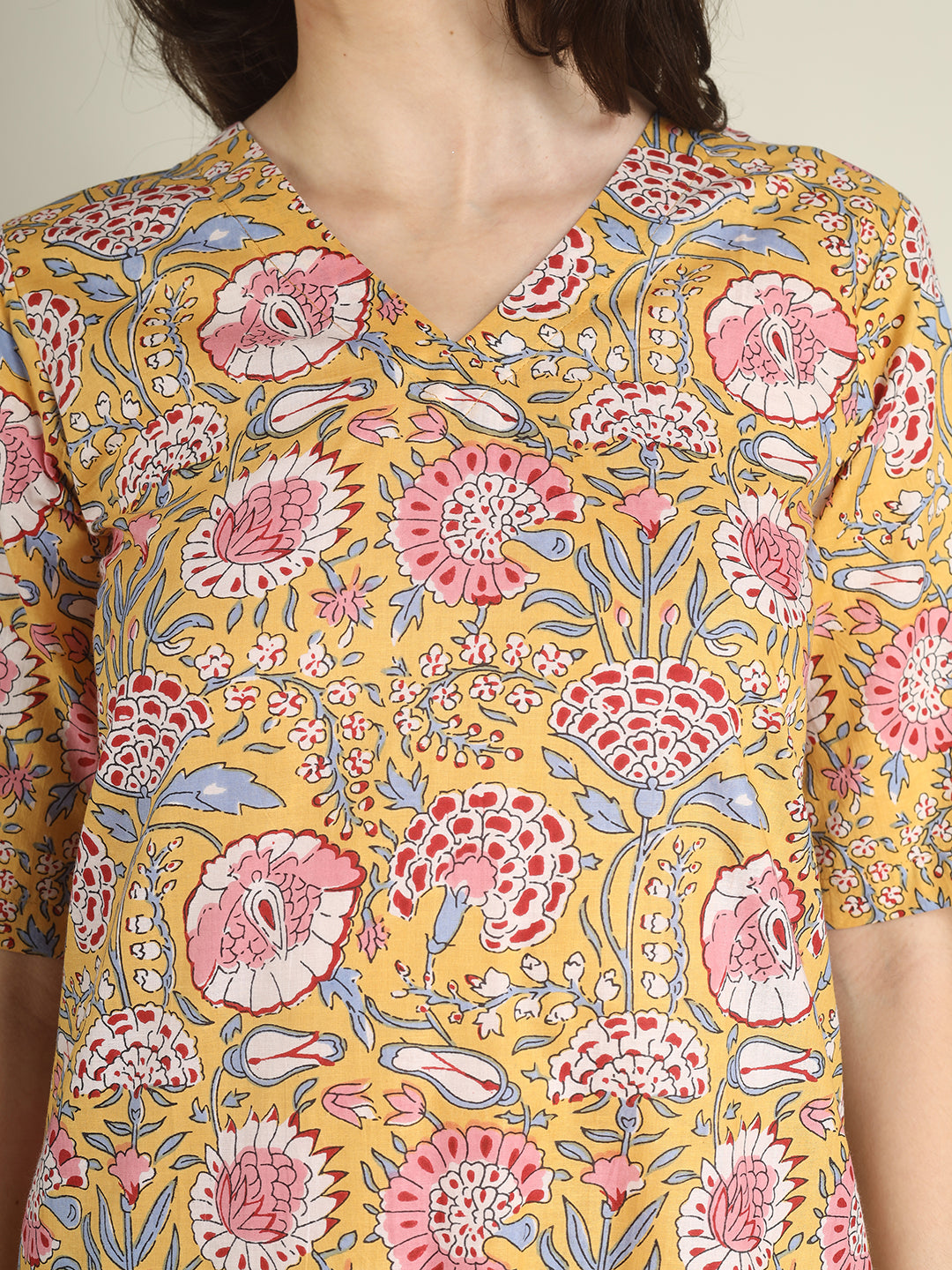 Yellow Printed Half-Sleeve A-Line Cotton Dress
