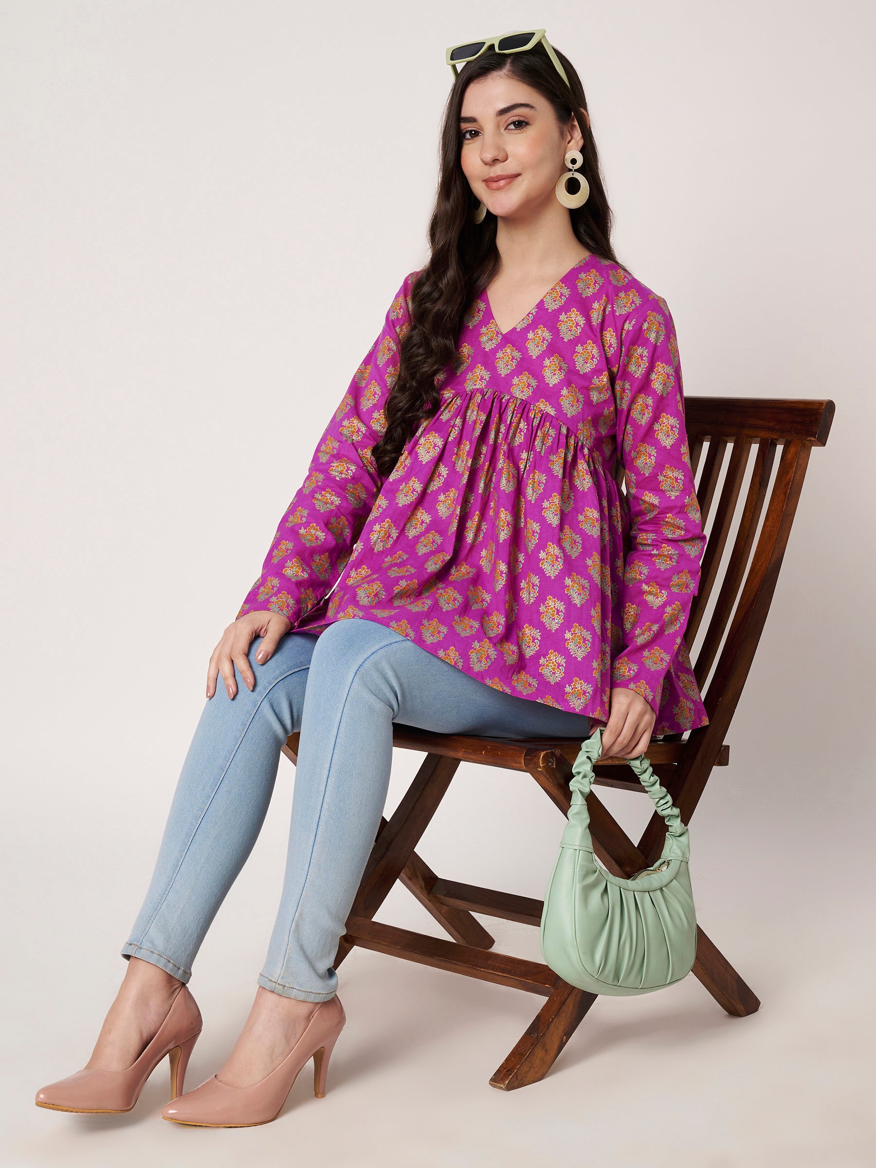 Pink Printed Alia-Cut Cotton Top