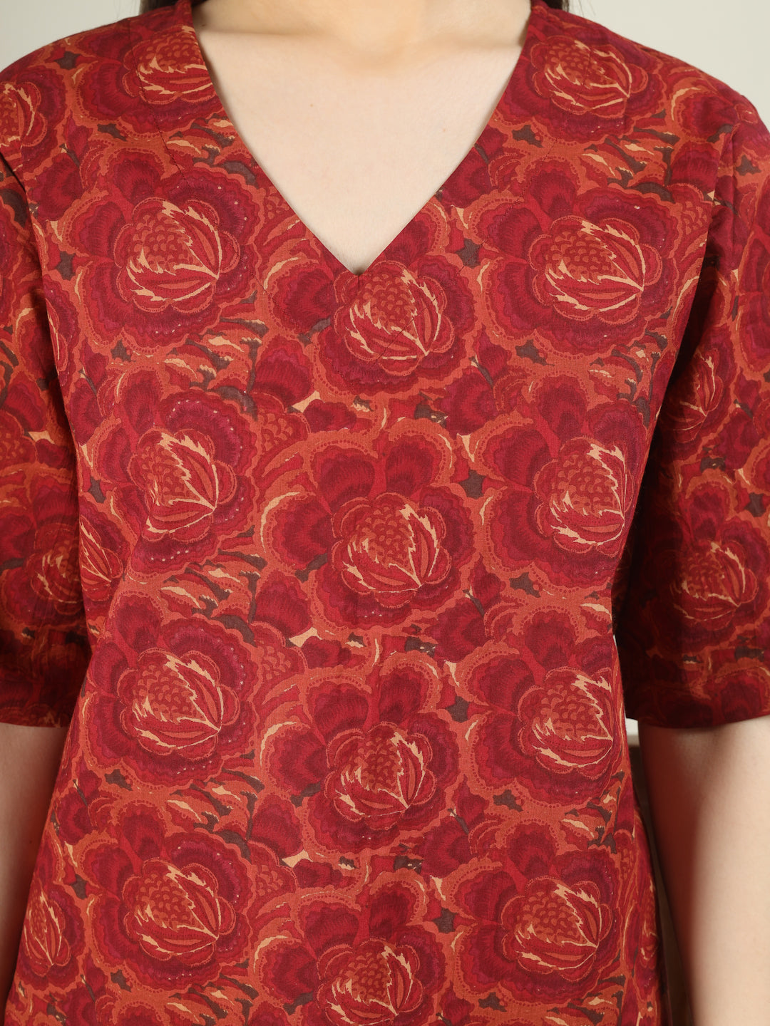 Pink Printed Half-Sleeve A-Line Cotton Dress