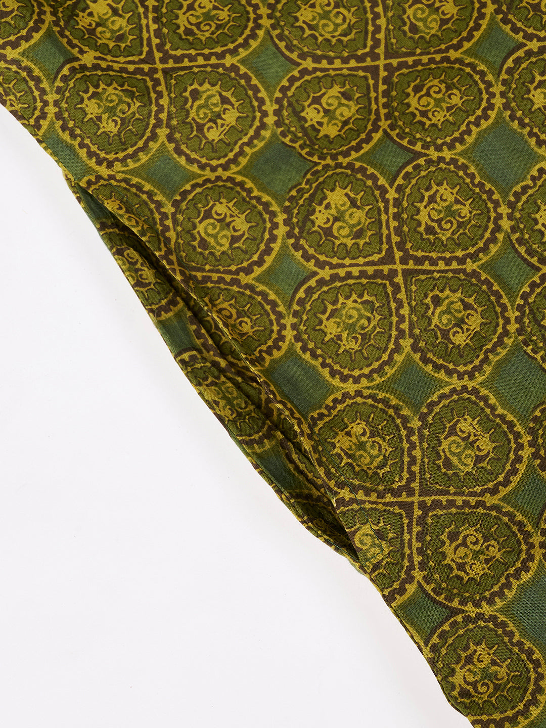 Green Printed Sleeveless A-Line Cotton Dress