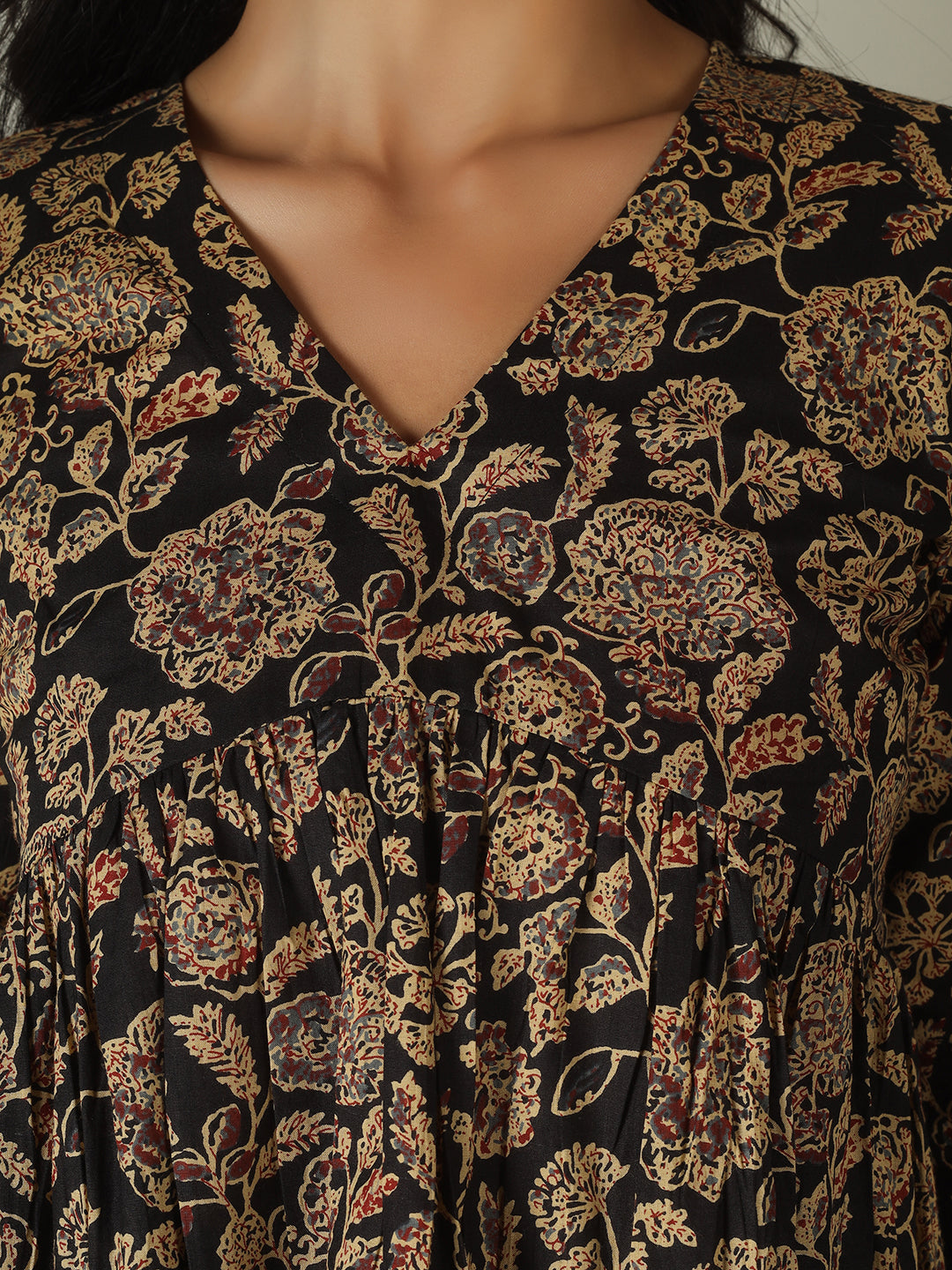 Black Printed Alia-Cut Cotton Peplum Top