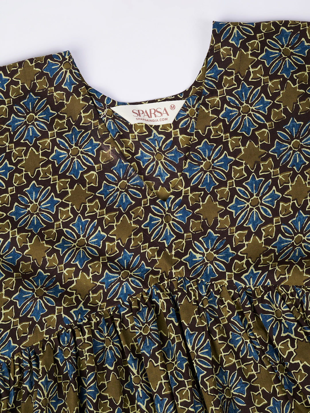 Brown Printed Alia-Cut Cotton Top