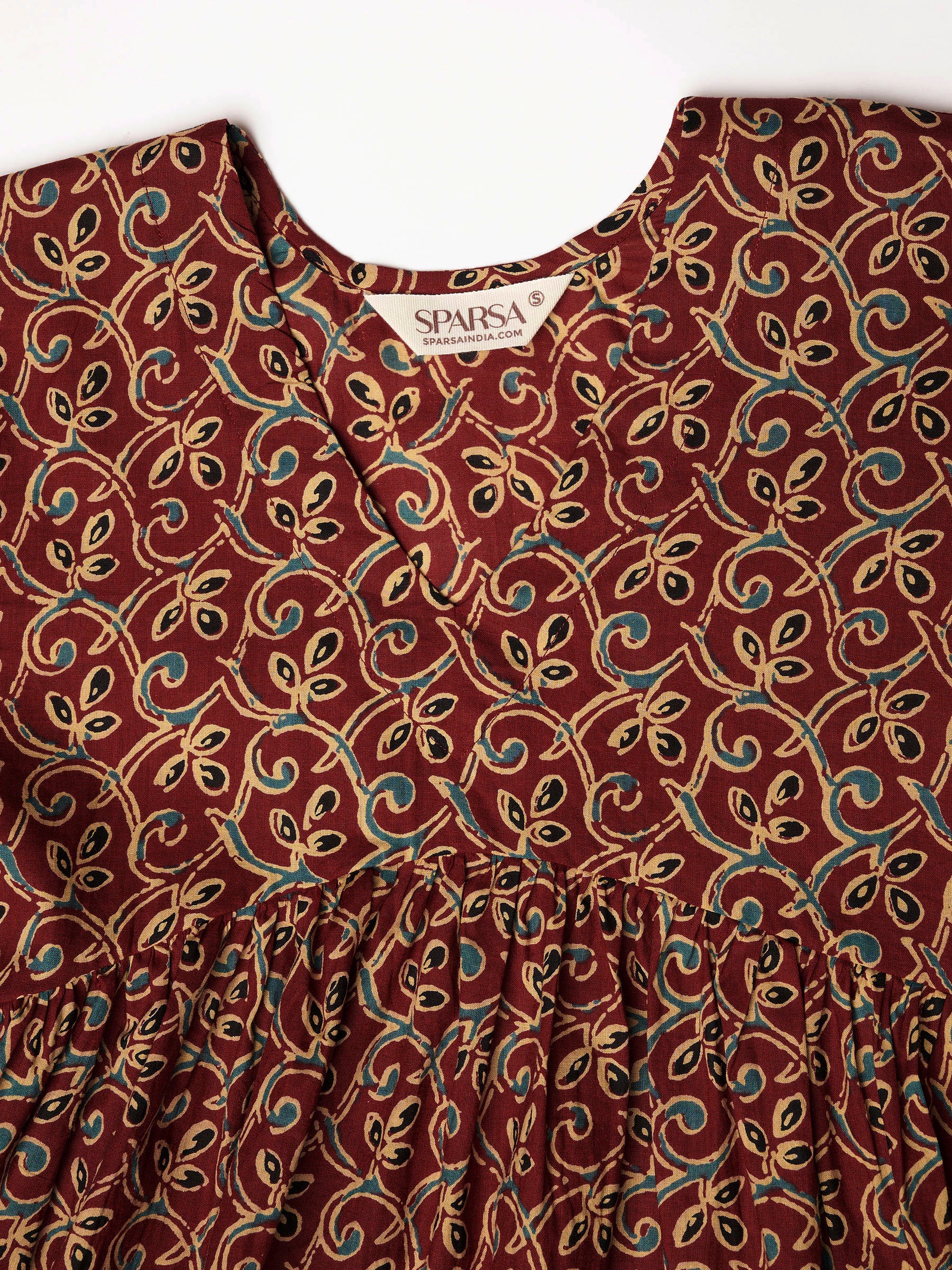 Maroon Printed Alia-Cut Cotton Top