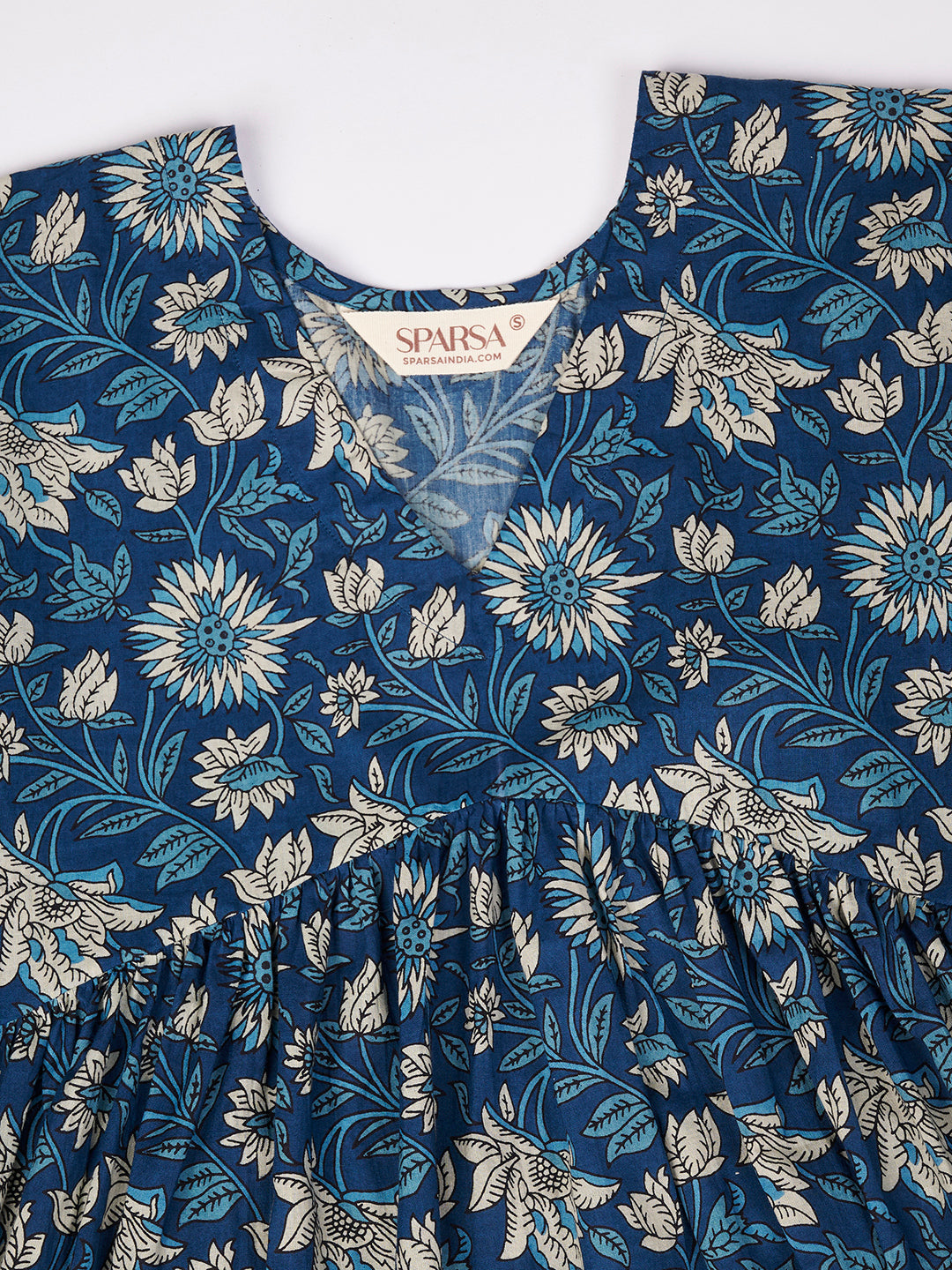 Blue Printed Alia-Cut Cotton Top