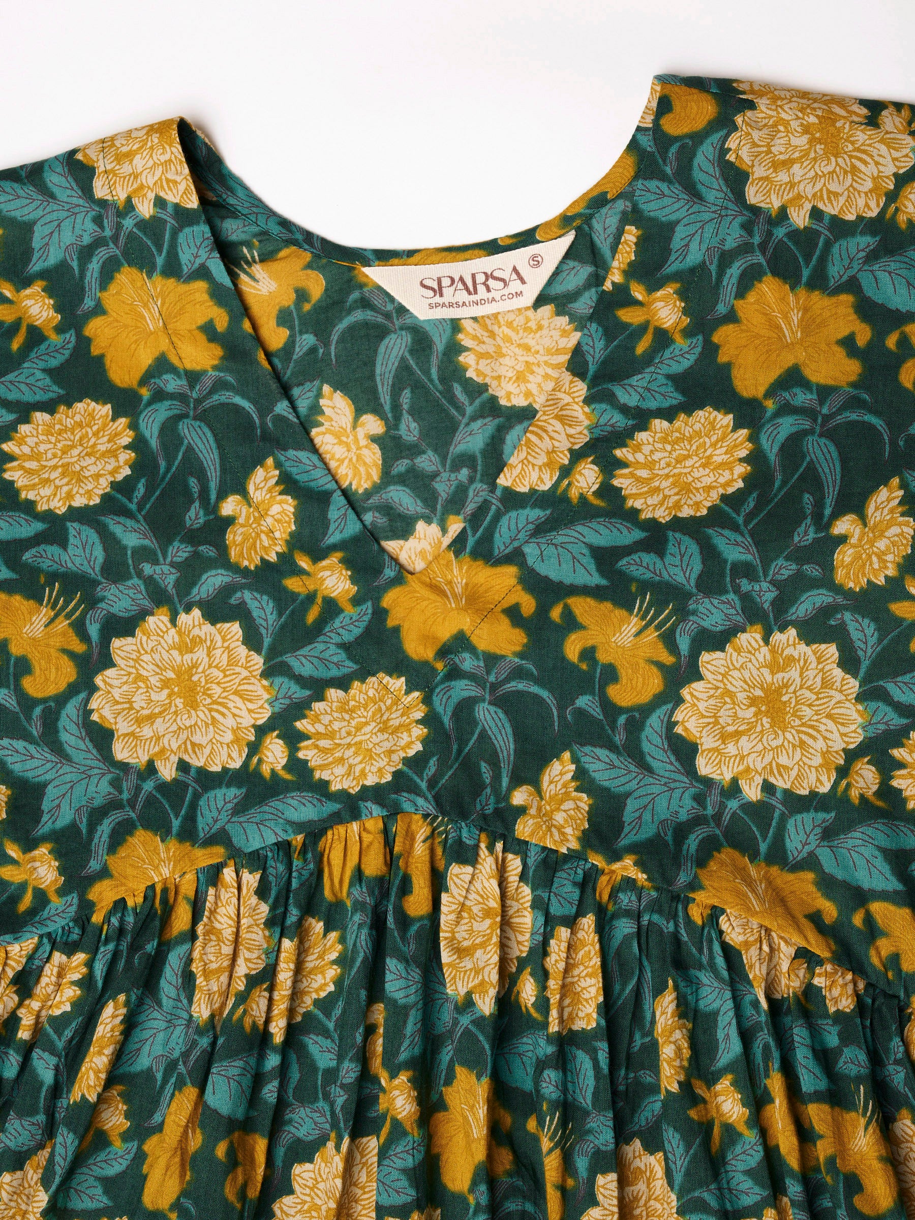 Green Printed Alia-Cut Cotton Top