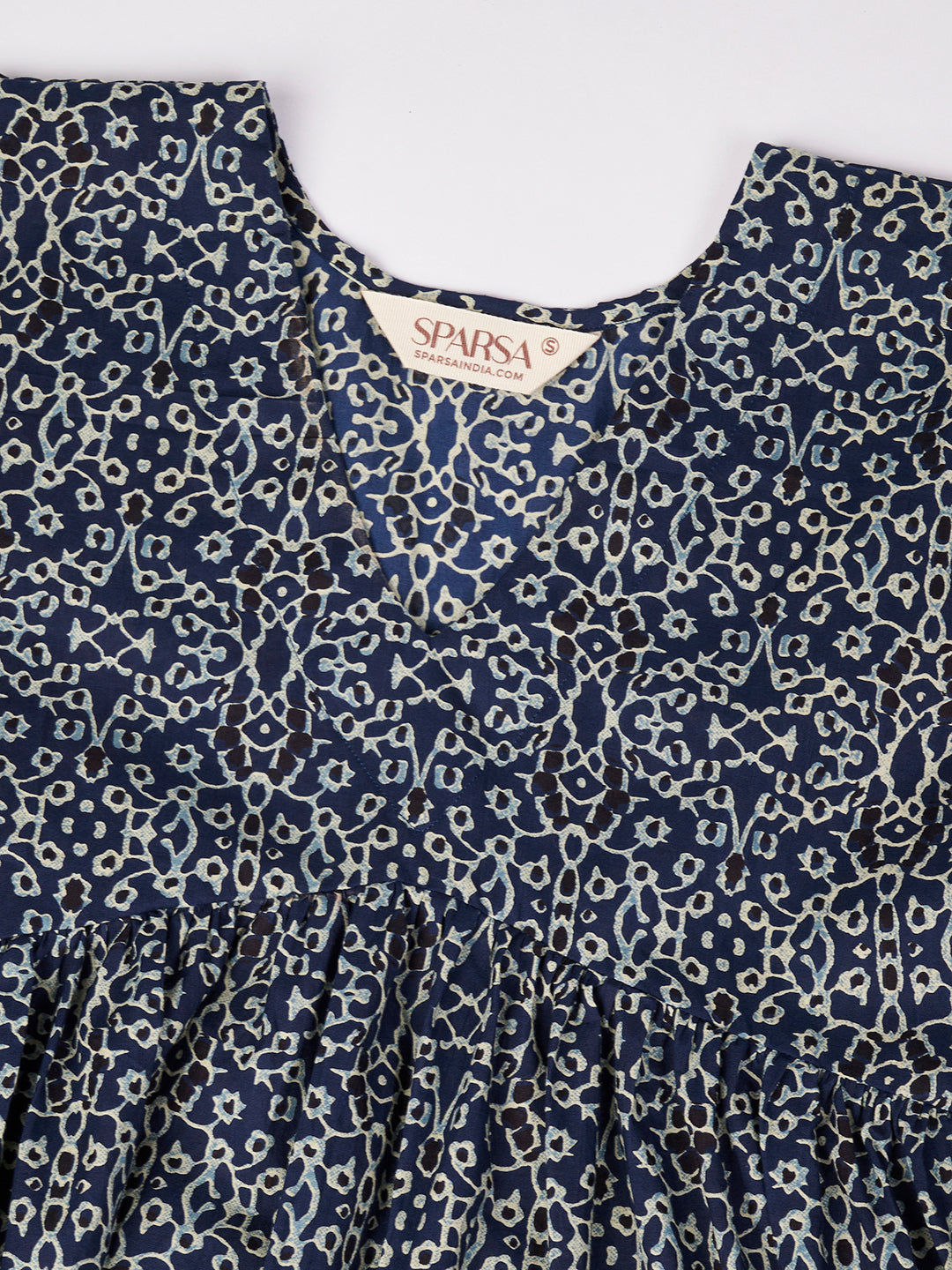 Dark Blue Printed Alia-Cut Cotton Top