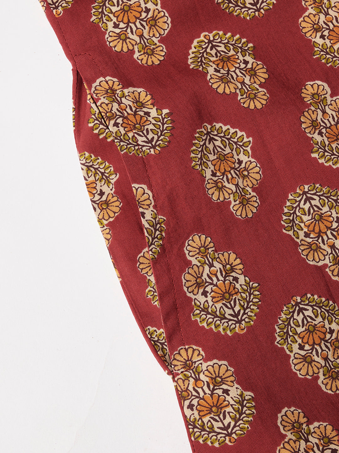 Maroon Printed Sleeveless A-Line Cotton Dress