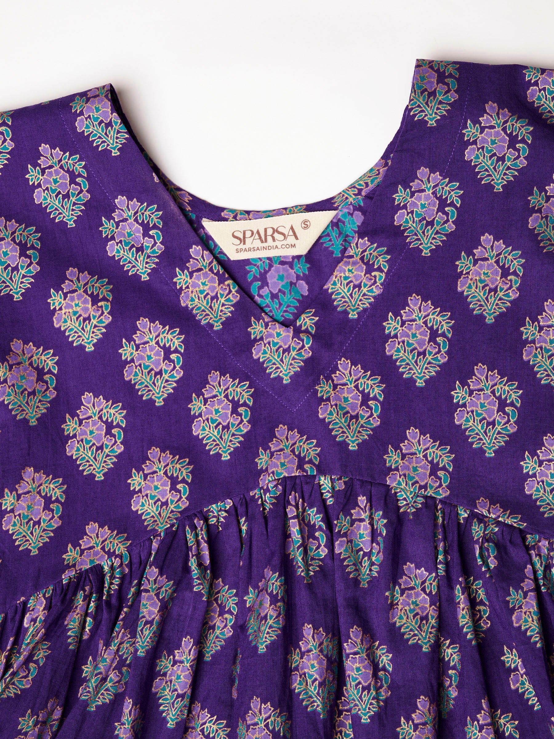 Purple Printed Alia-Cut Cotton Top