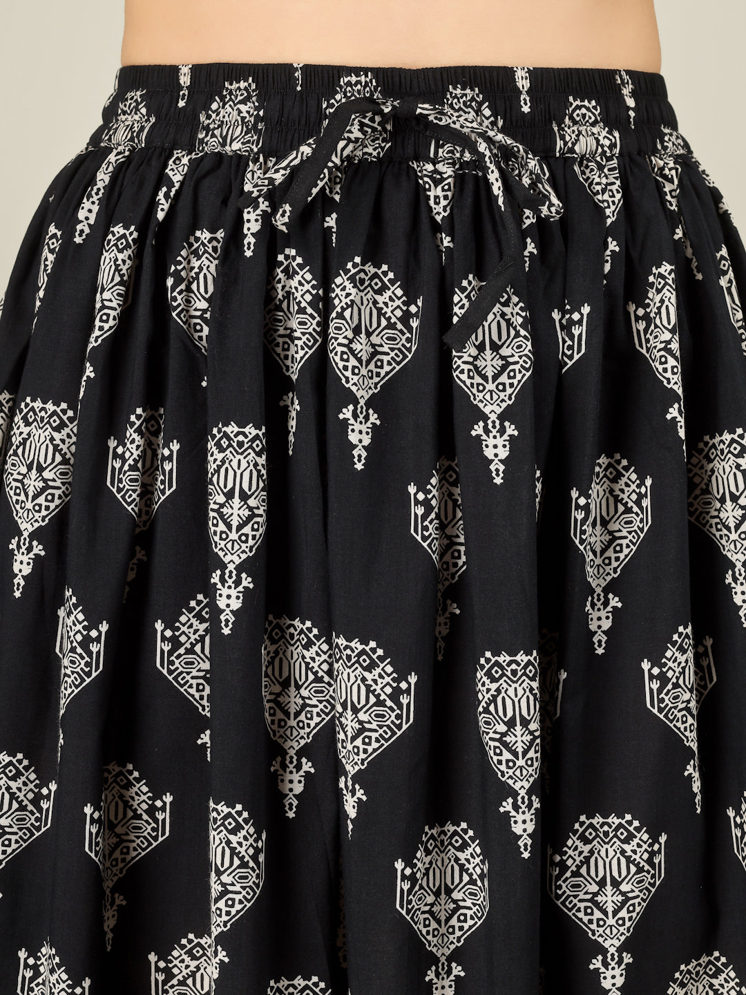 Black Printed Cotton Maxi Skirt
