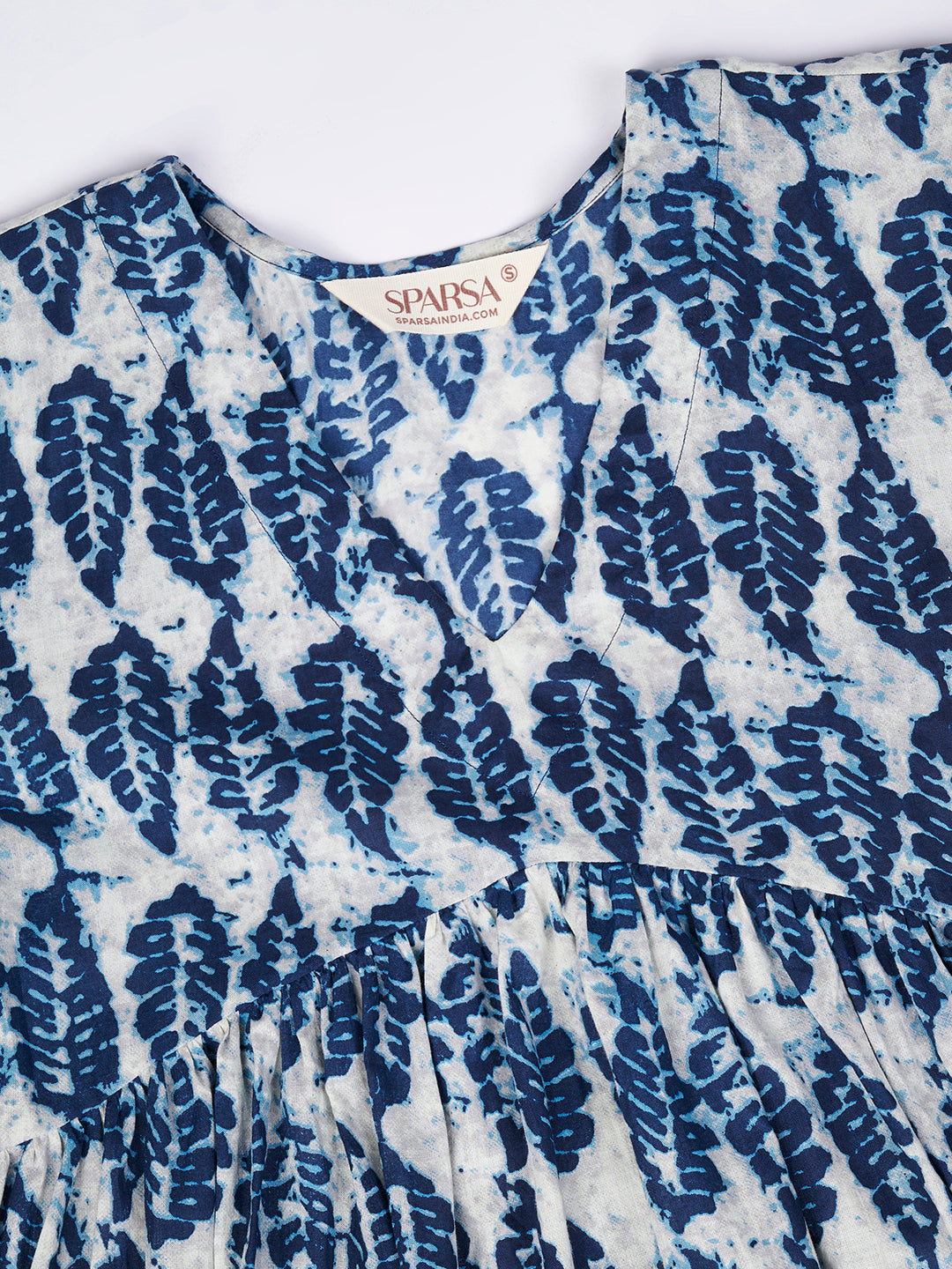 White & Blue Printed Alia-Cut Cotton Top