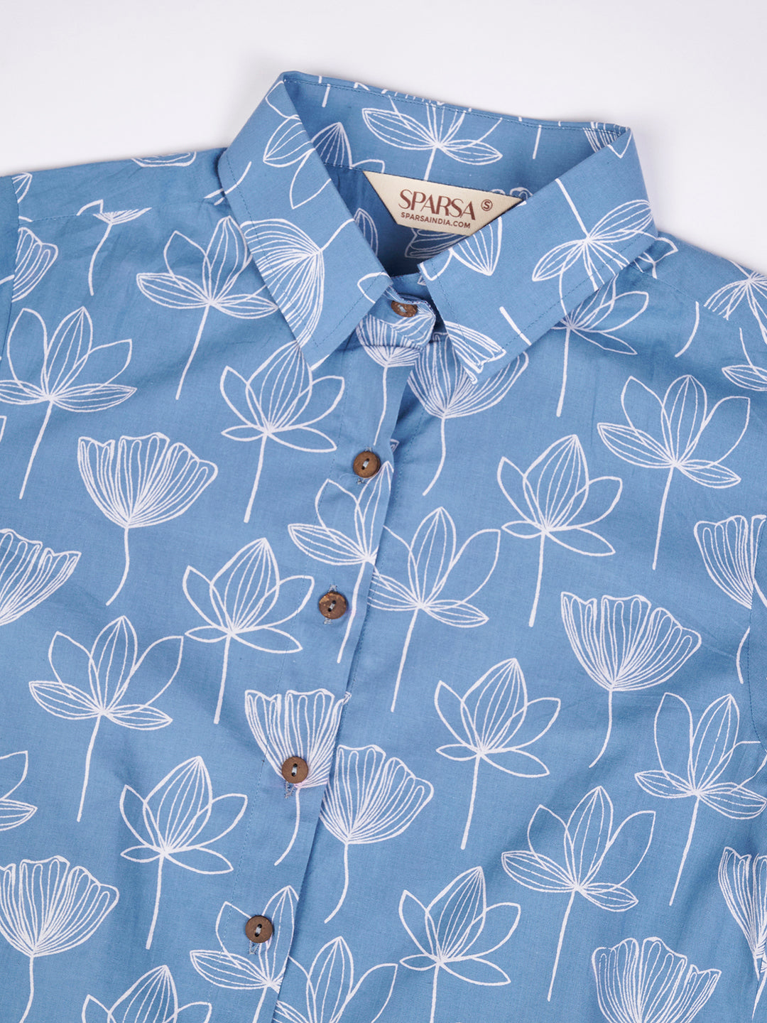 Sky Blue Printed Short Cotton Dress
