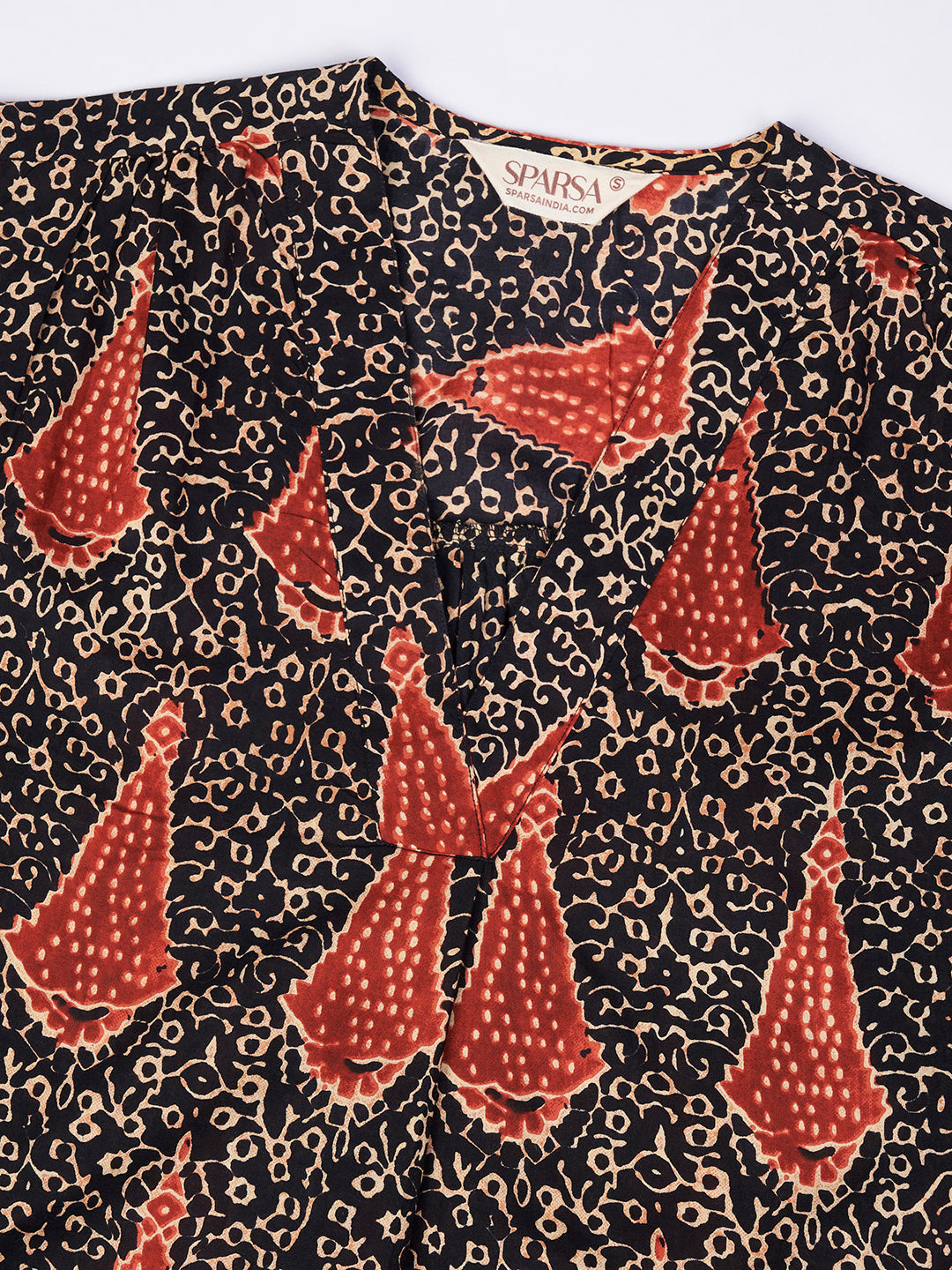 Black Printed V-Neck Cotton Top