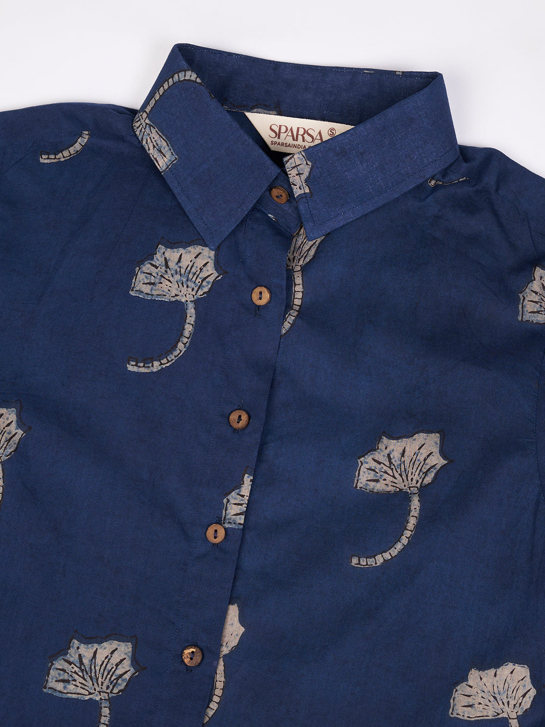 Navy Blue Printed Short Cotton Dress