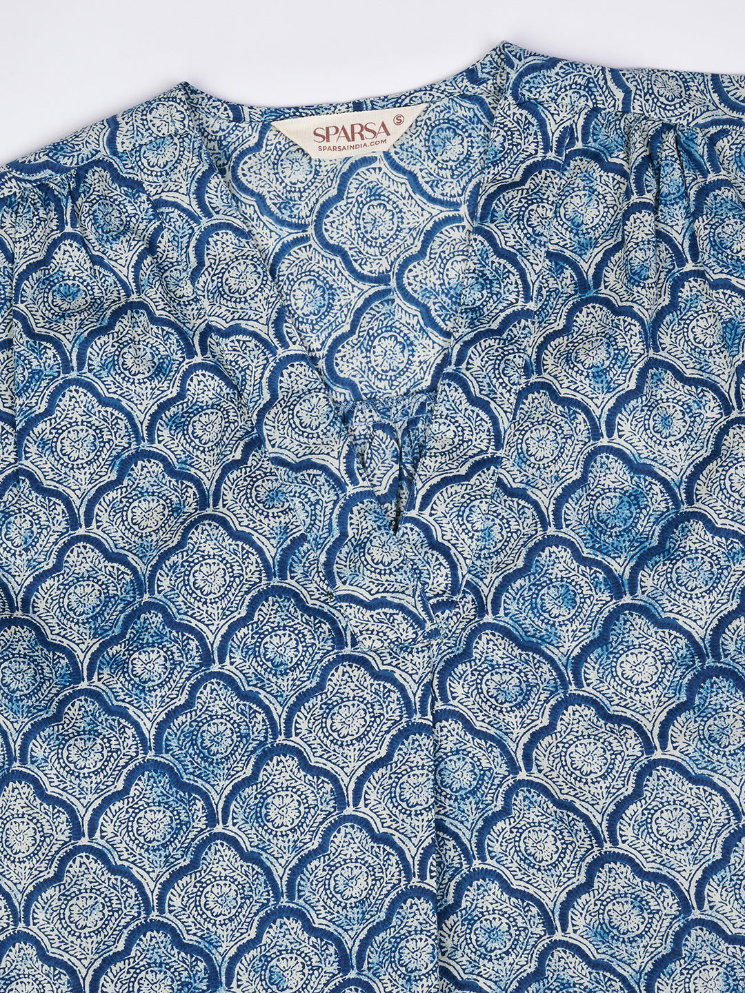 Light Blue Printed V-Neck Cotton Top
