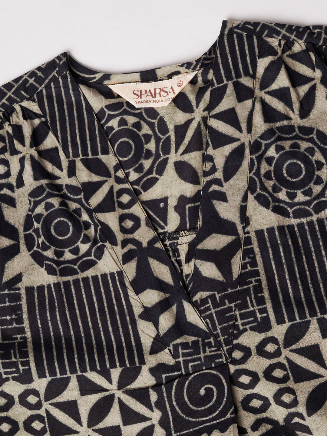 Navy Blue Printed V-Neck Cotton Top