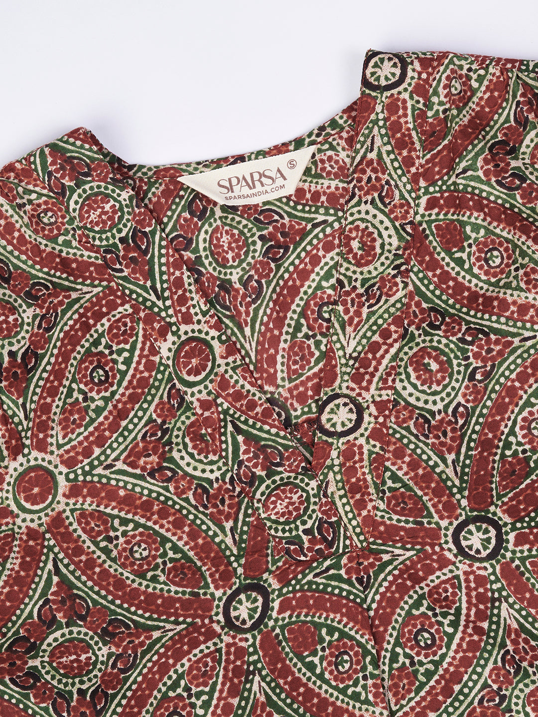 Maroon Printed V-Neck Cotton Top