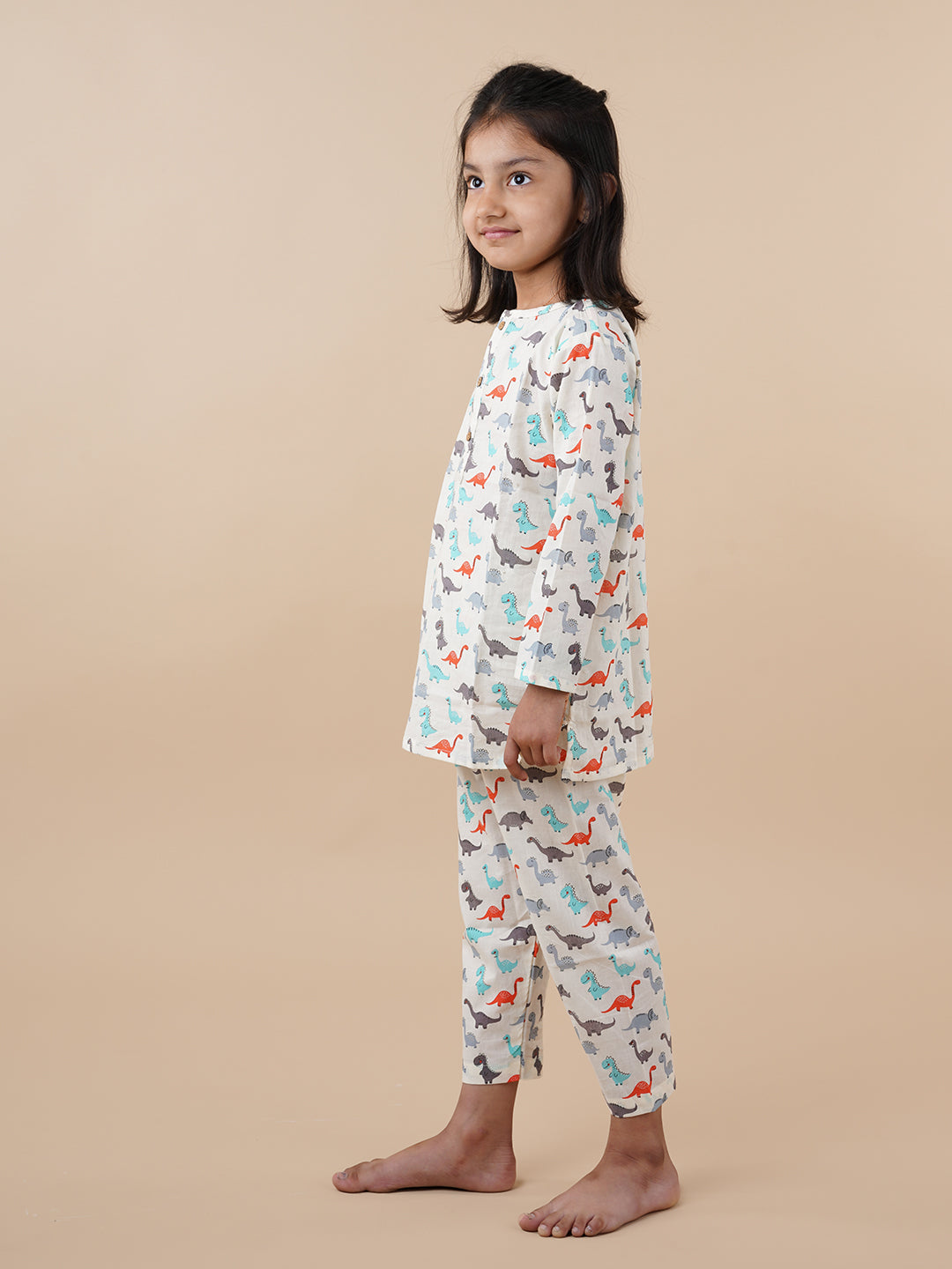 Multicolor Dinosaur Print Kids Cotton Kurta Pyjama Set