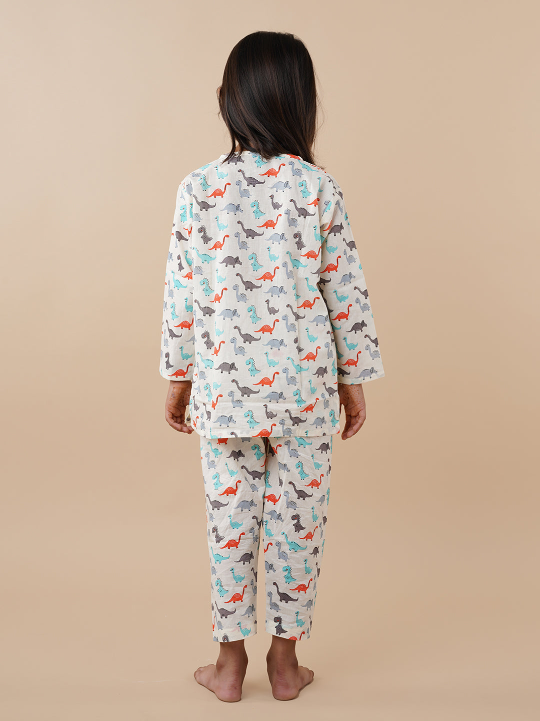 Multicolor Dinosaur Print Kids Cotton Kurta Pyjama Set