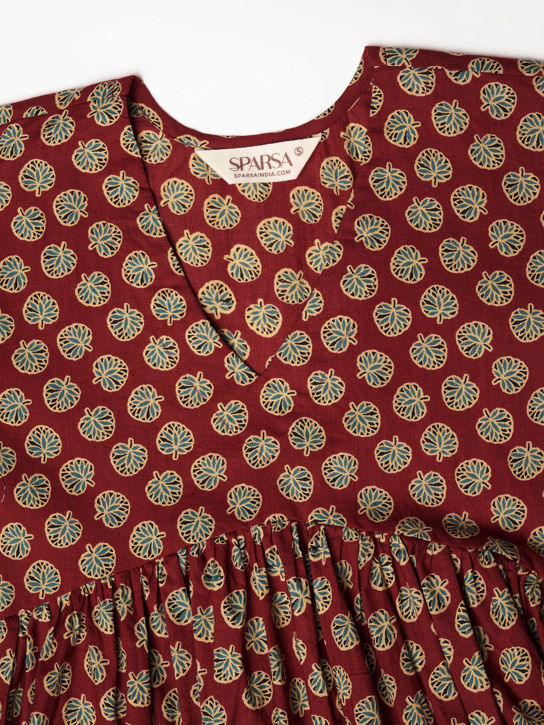 Maroon Printed Alia-Cut Cotton Top