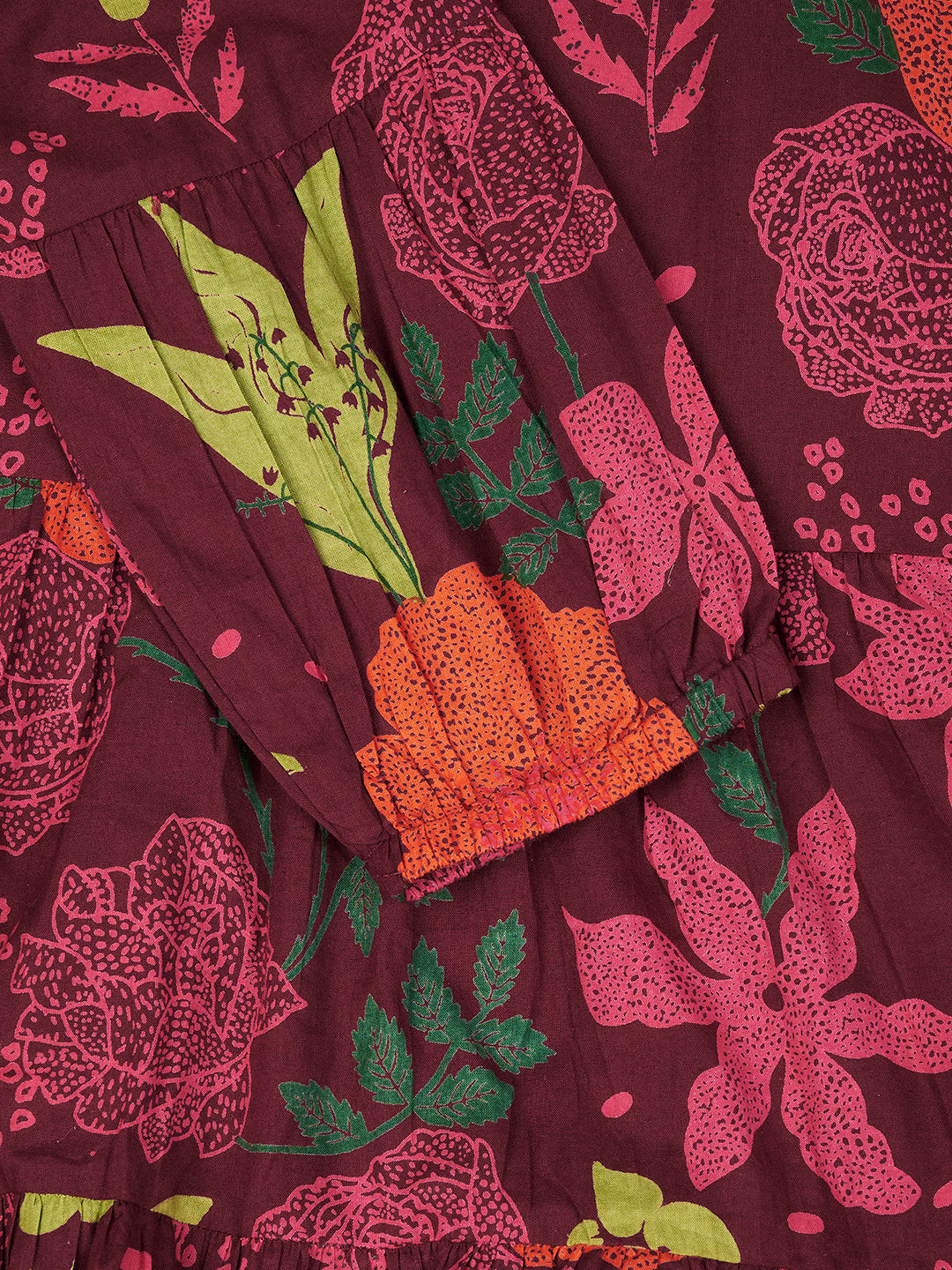 Maroon Printed Short Cotton Dress