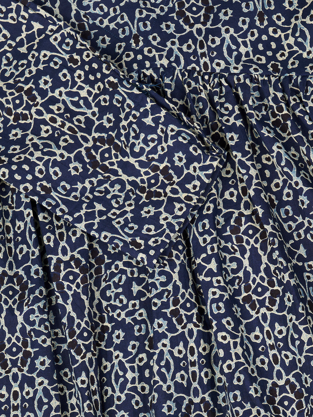 Dark Blue Printed Alia-Cut Cotton Top