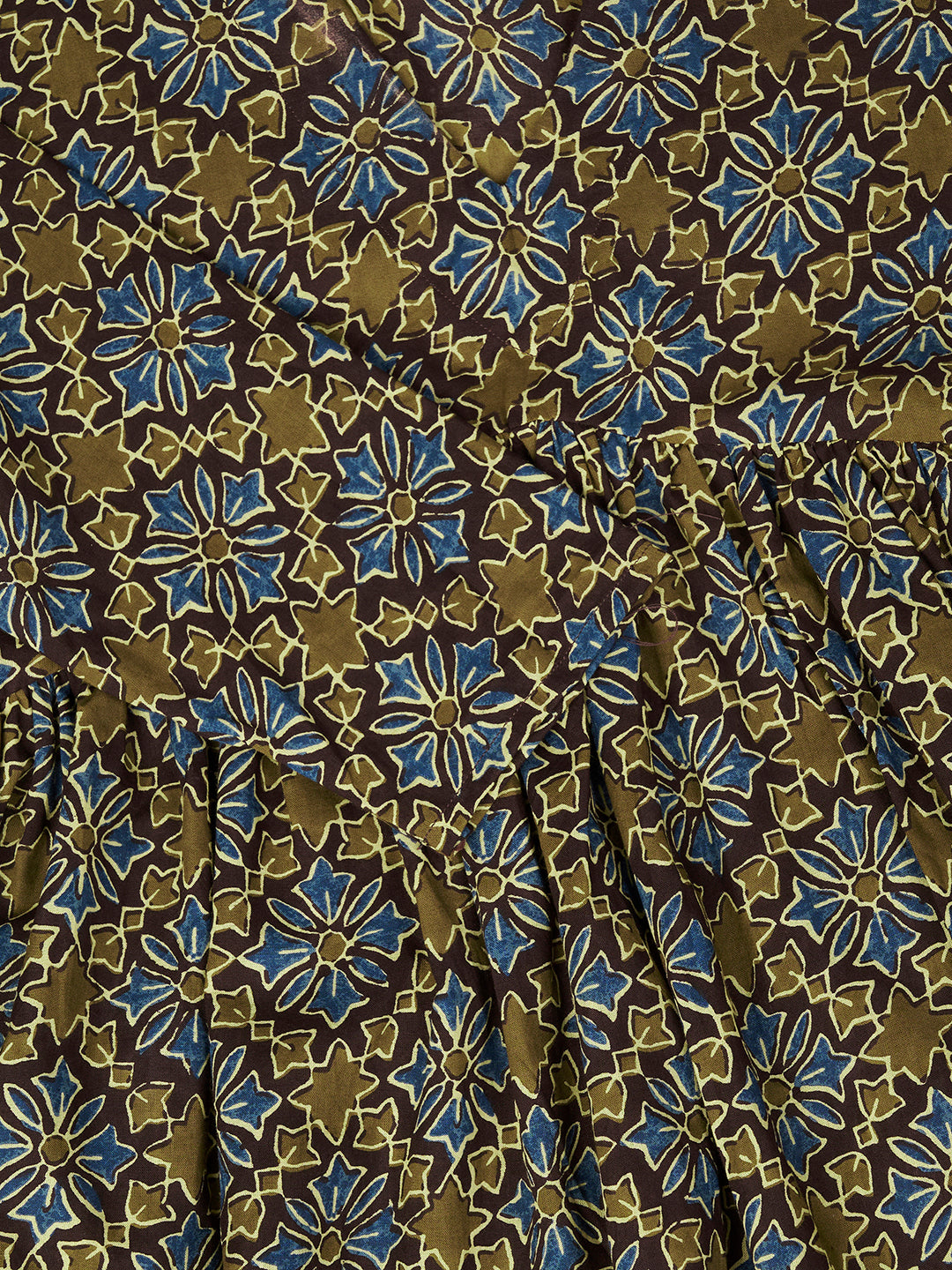 Brown Printed Alia-Cut Cotton Top