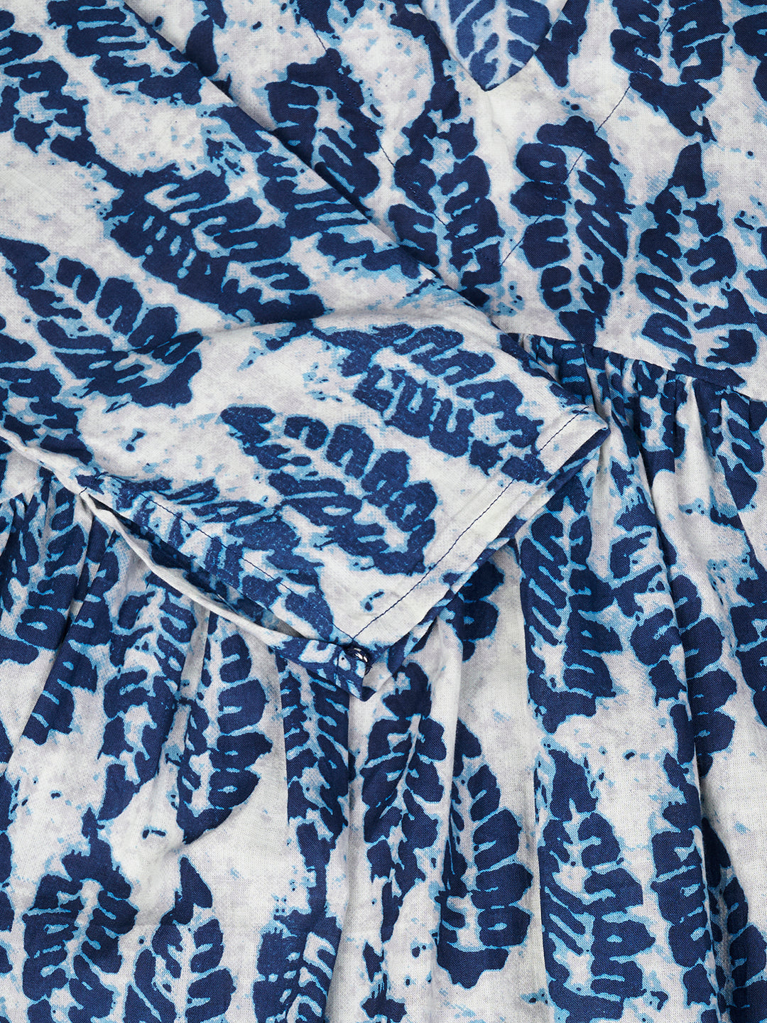 White & Blue Printed Alia-Cut Cotton Top