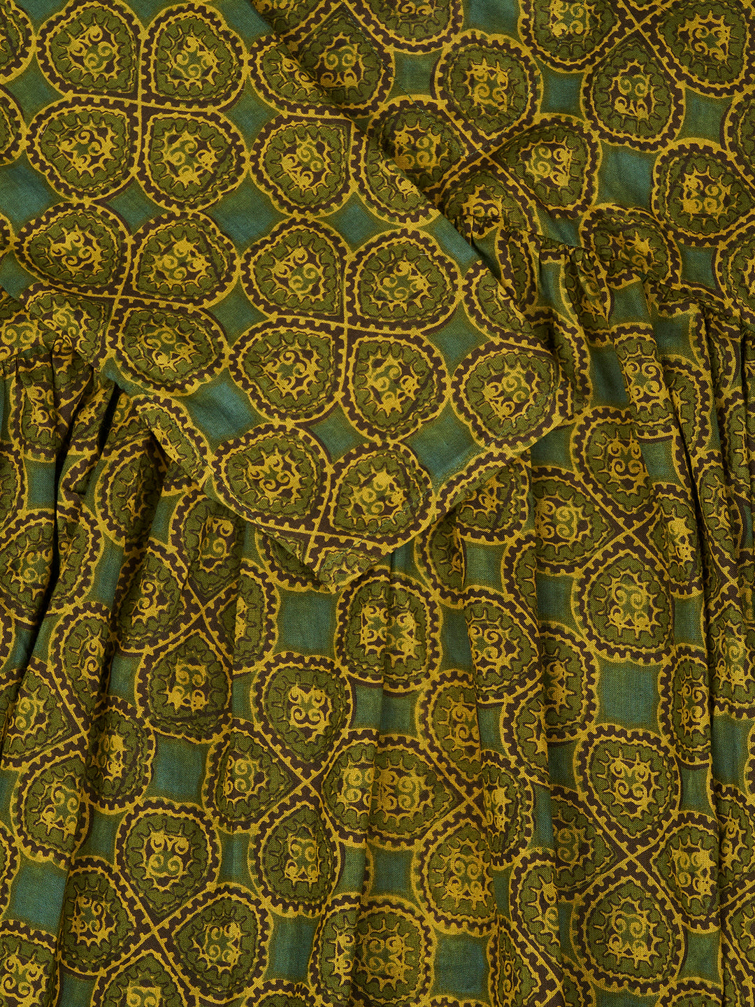 Green Printed Alia-Cut Cotton Top