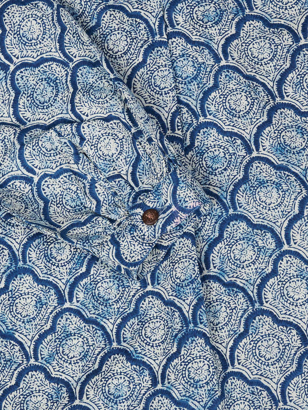 Light Blue Printed V-Neck Cotton Top