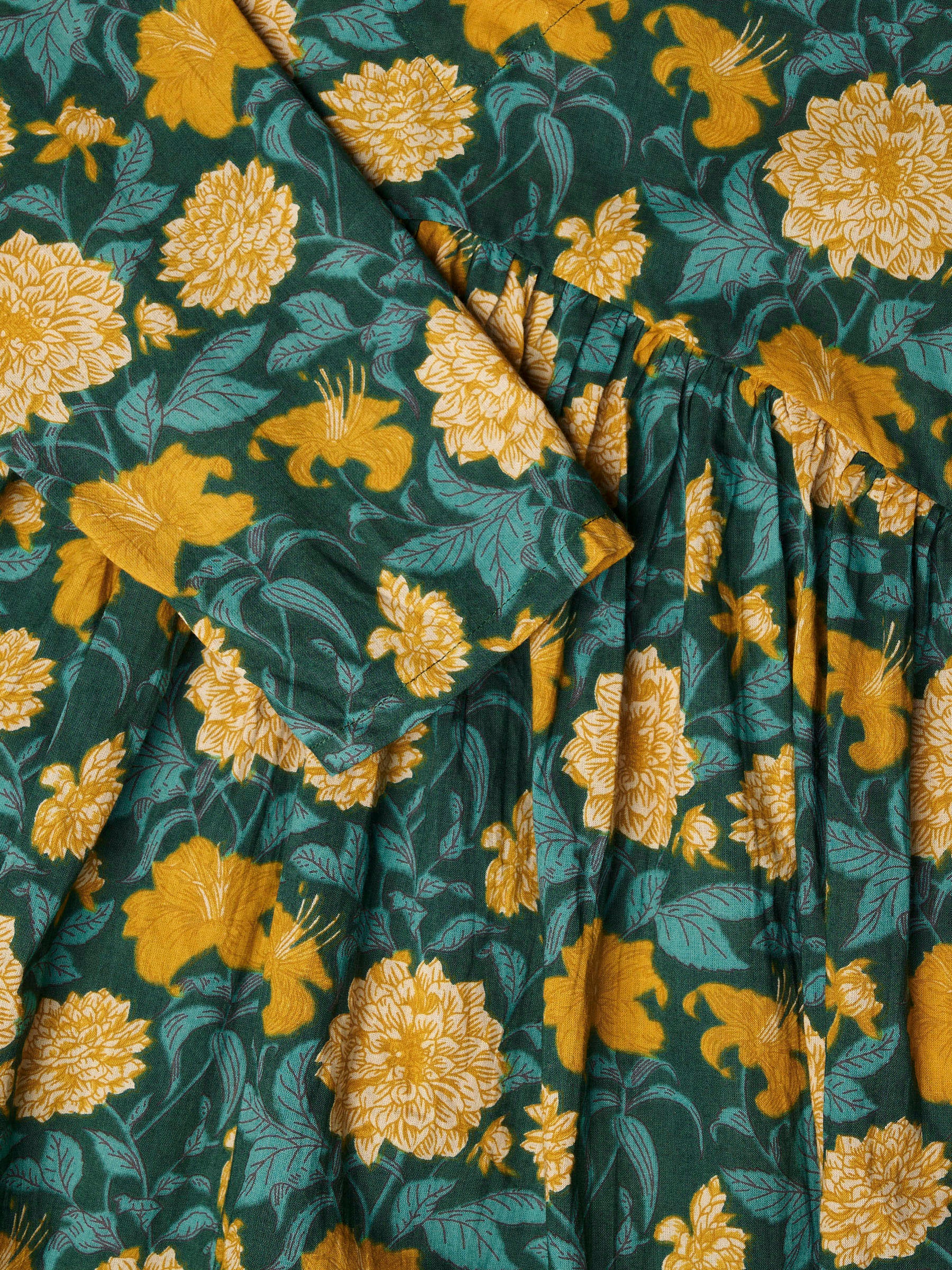 Green Printed Alia-Cut Cotton Top