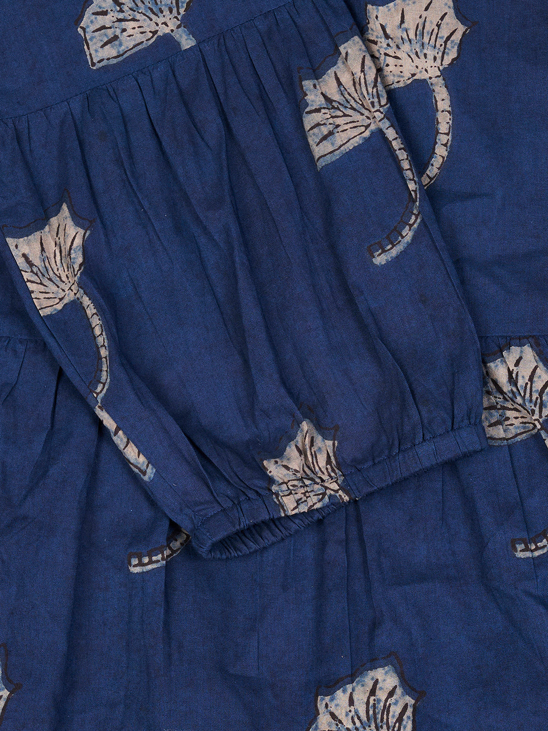 Navy Blue Printed Short Cotton Dress