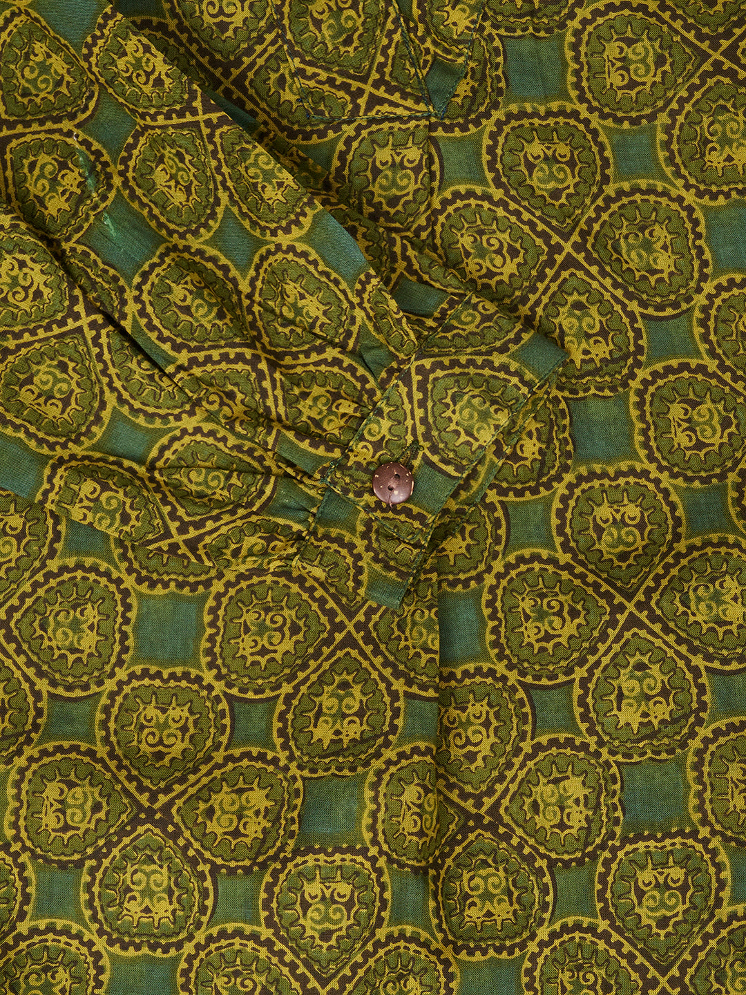 Green Printed V-Neck Cotton Top