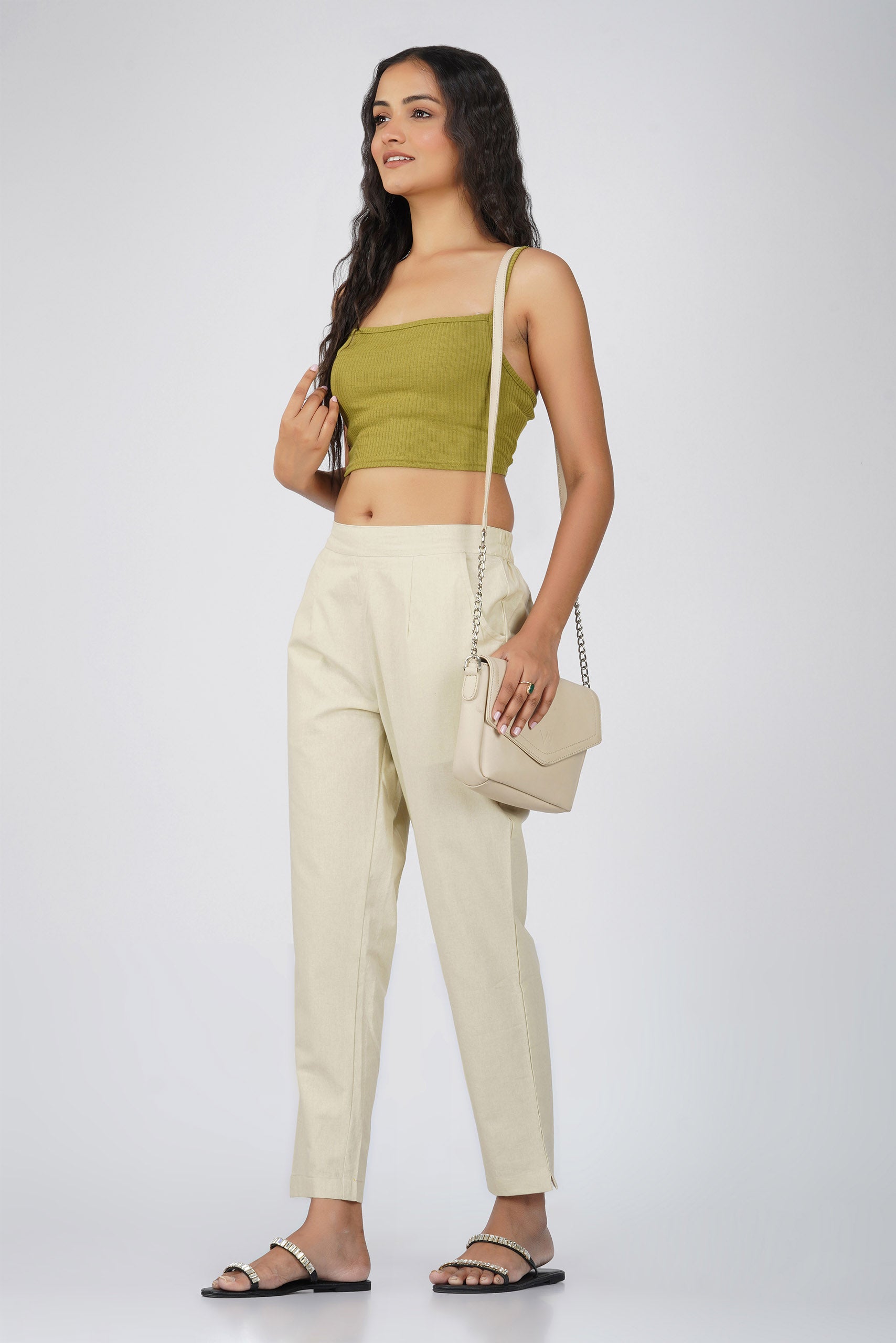 Beige Cotton Trouser for Women