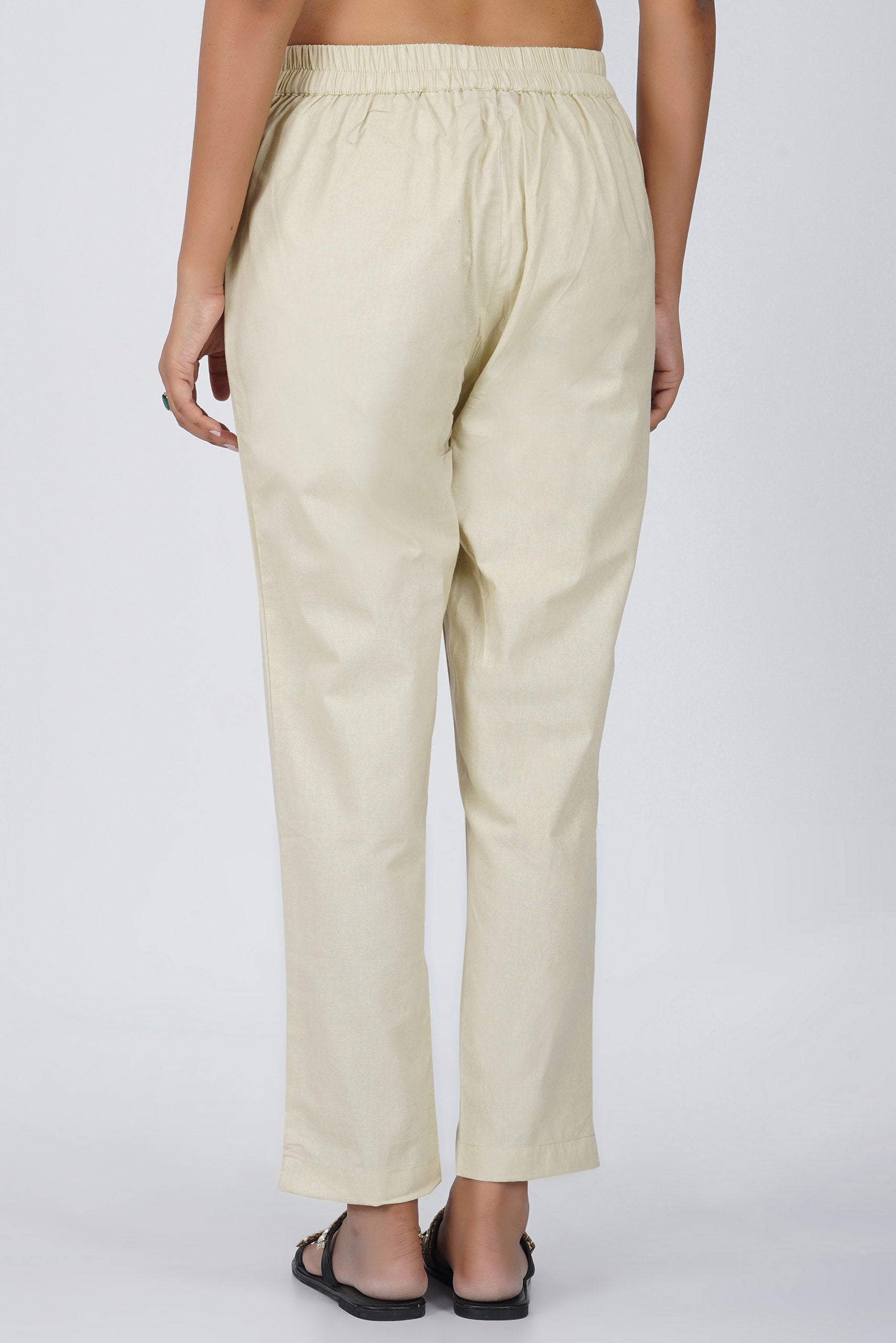 Beige Cotton Trouser for Women