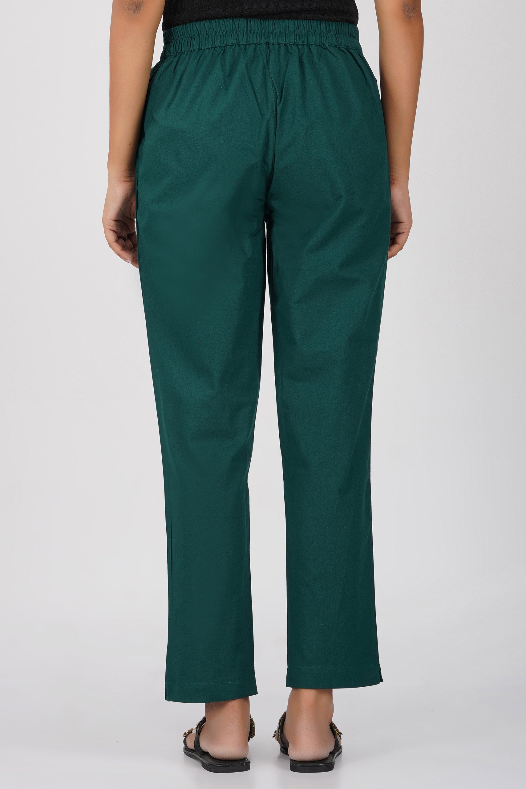 Bottle Green Cotton Trouser for Women