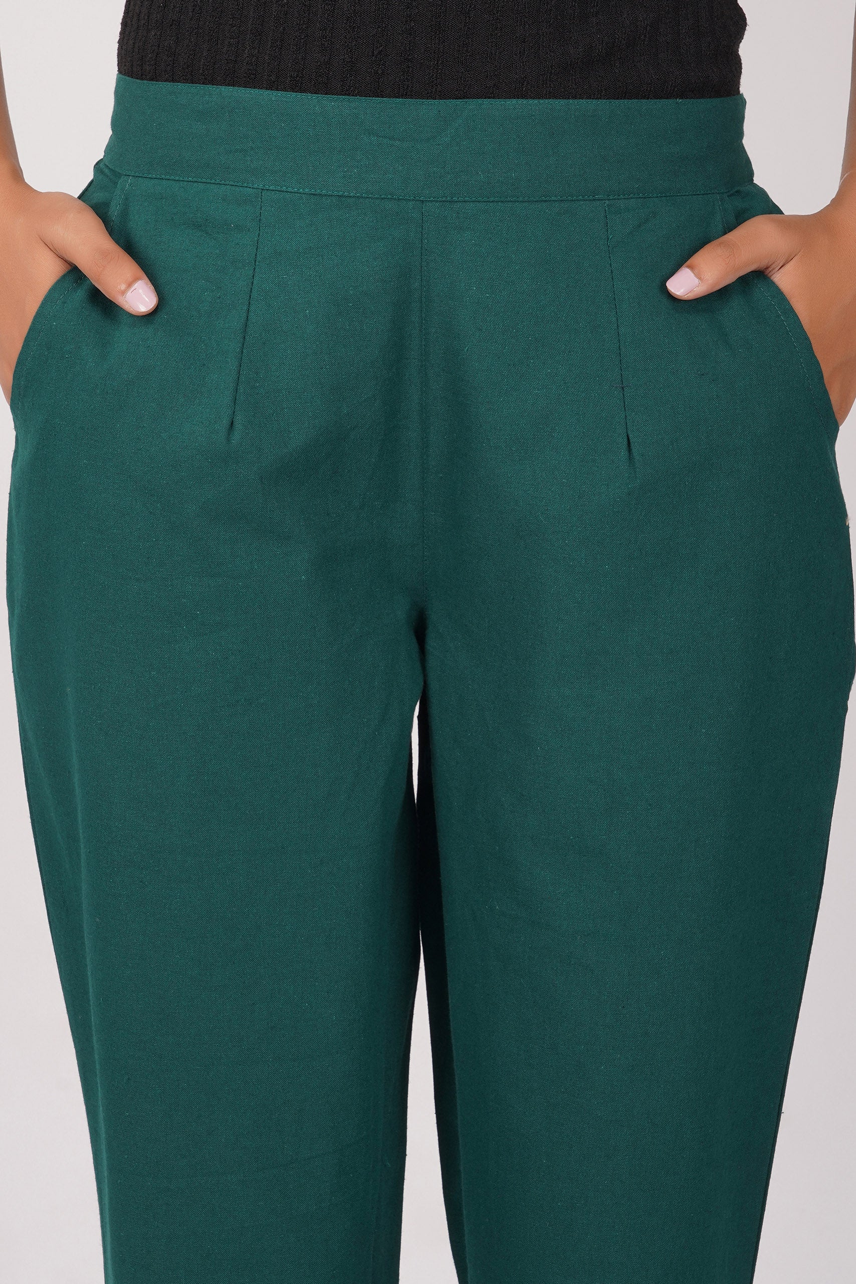 Bottle Green Cotton Trouser for Women