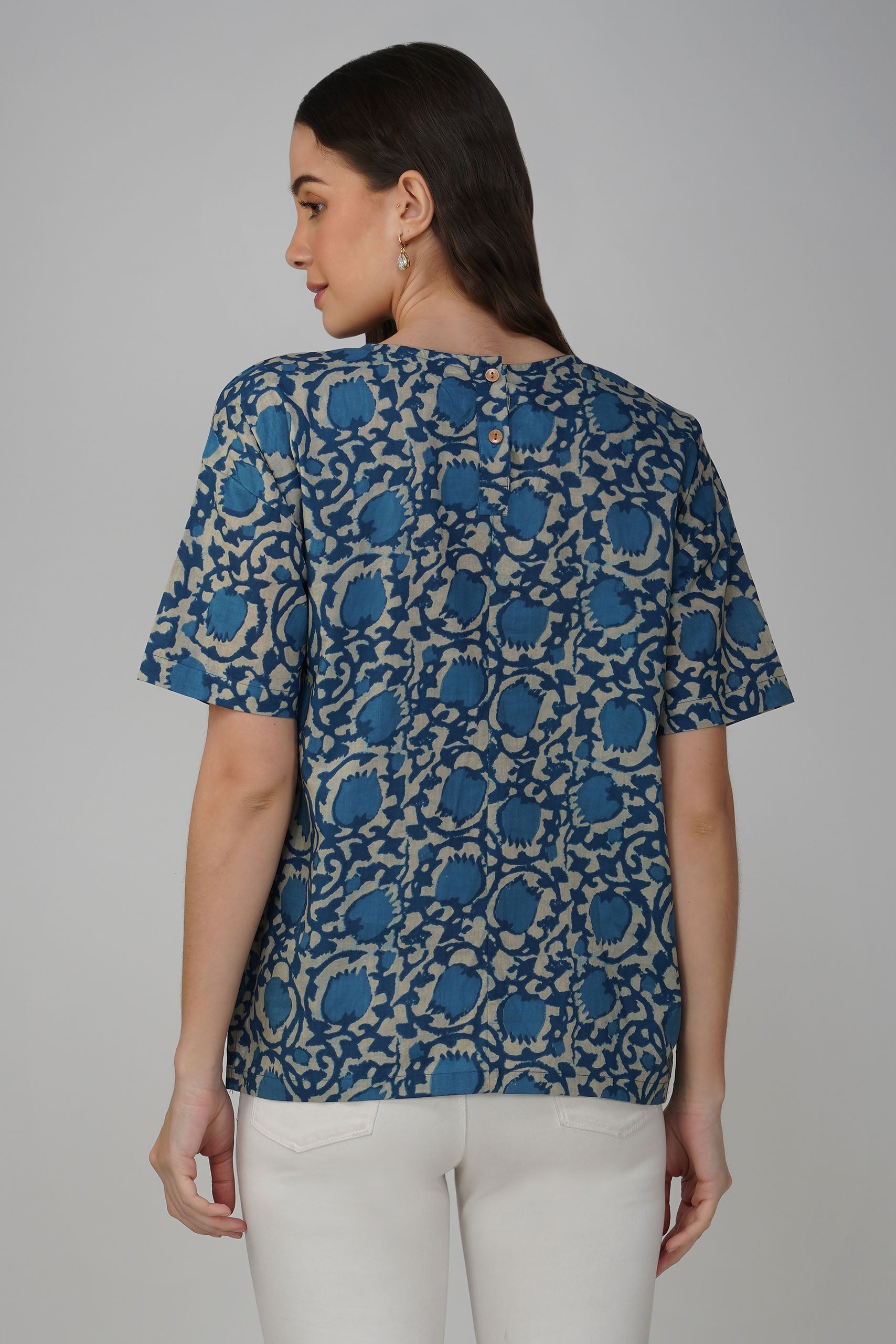Classic Blue Printed Cotton Box Top