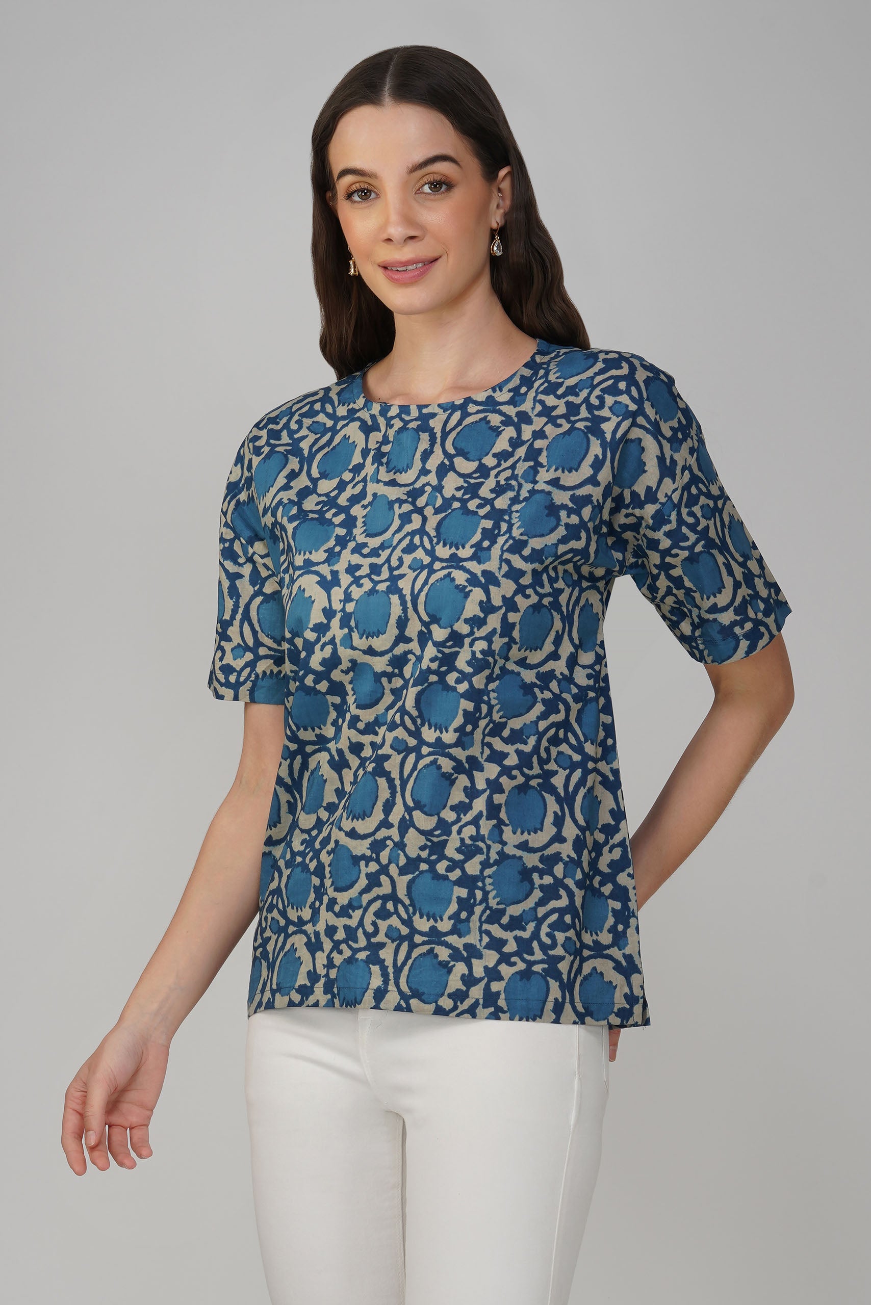Classic Blue Printed Cotton Box Top
