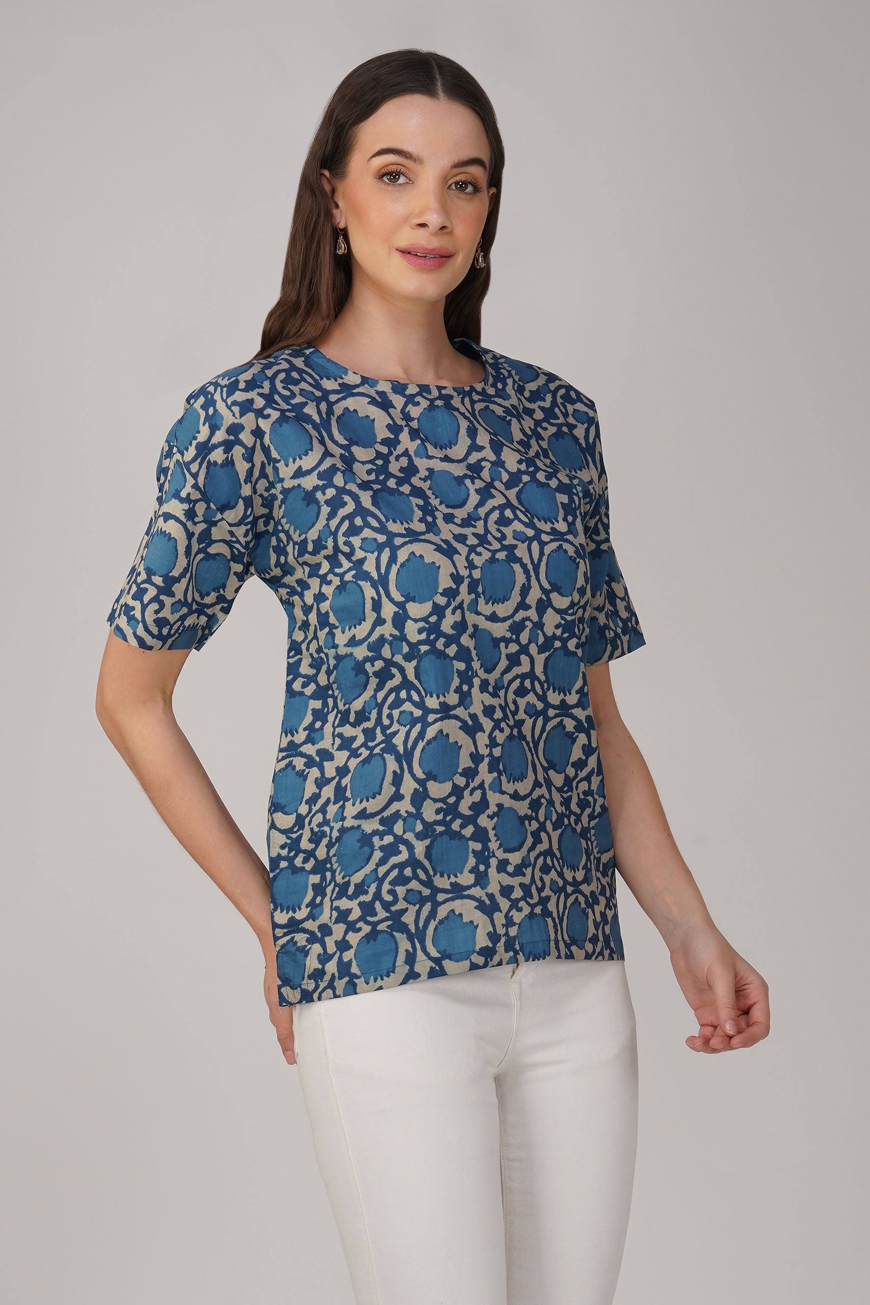 Classic Blue Printed Cotton Box Top