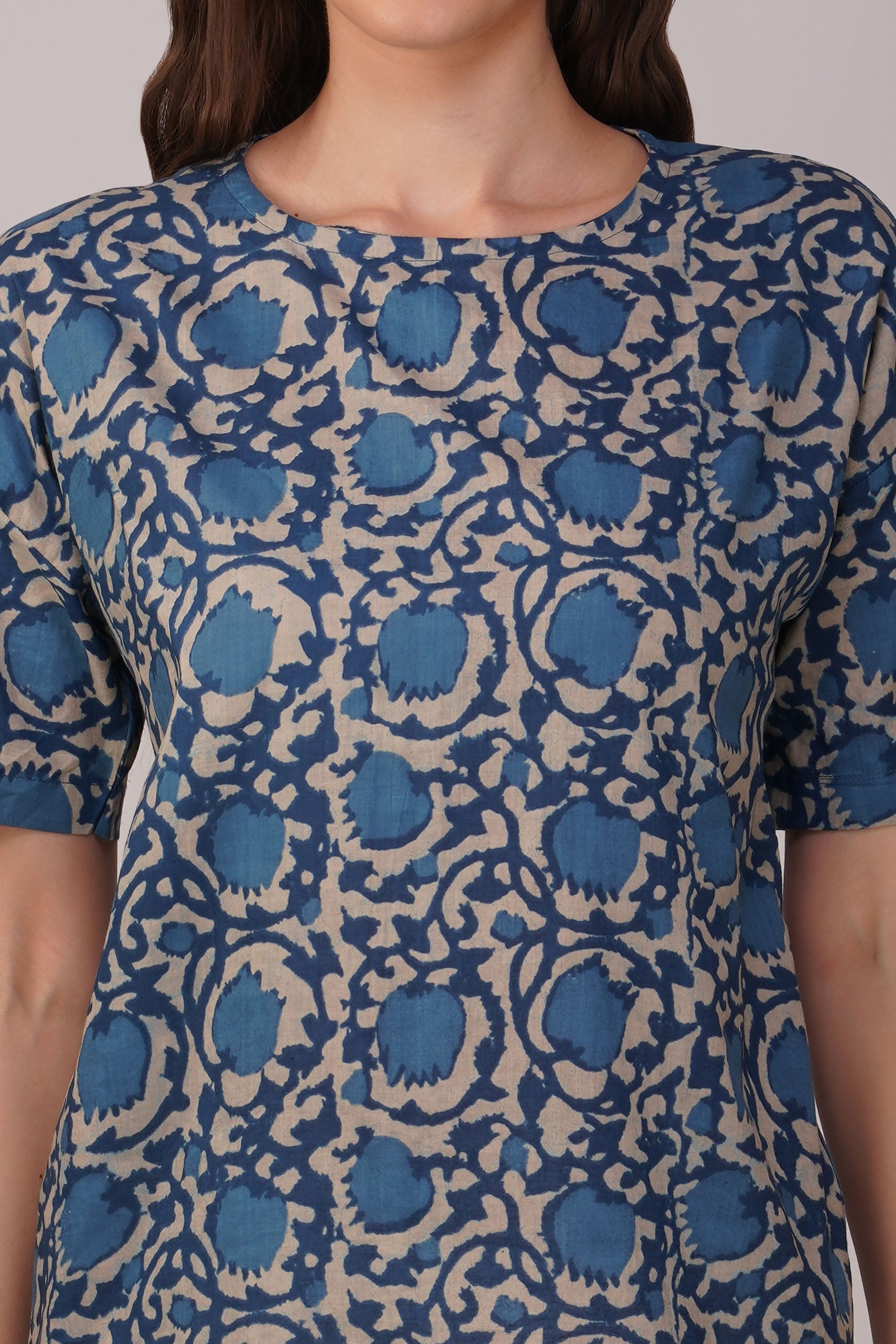 Classic Blue Printed Cotton Box Top