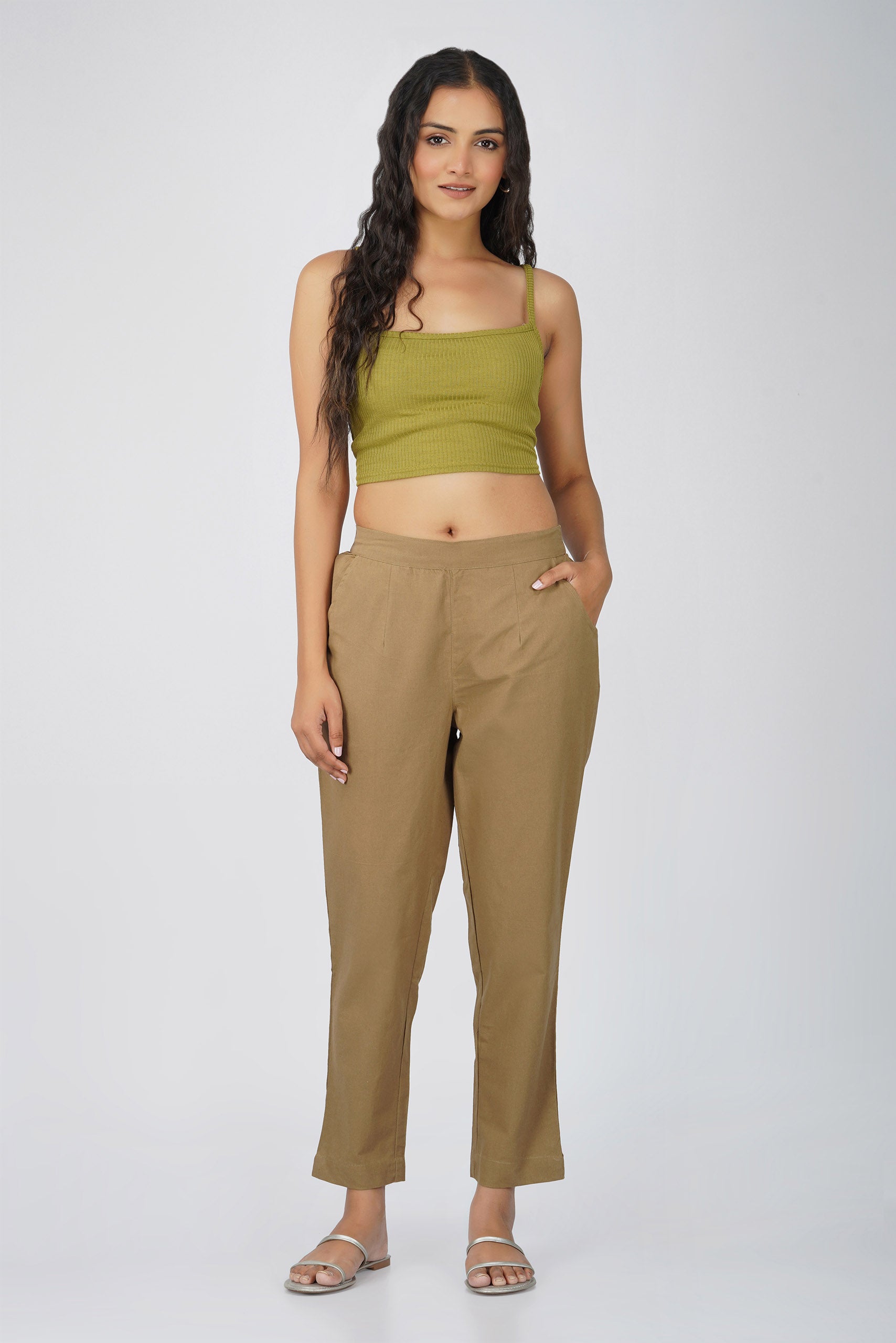 Dark Chikoo Cotton Trouser for Women