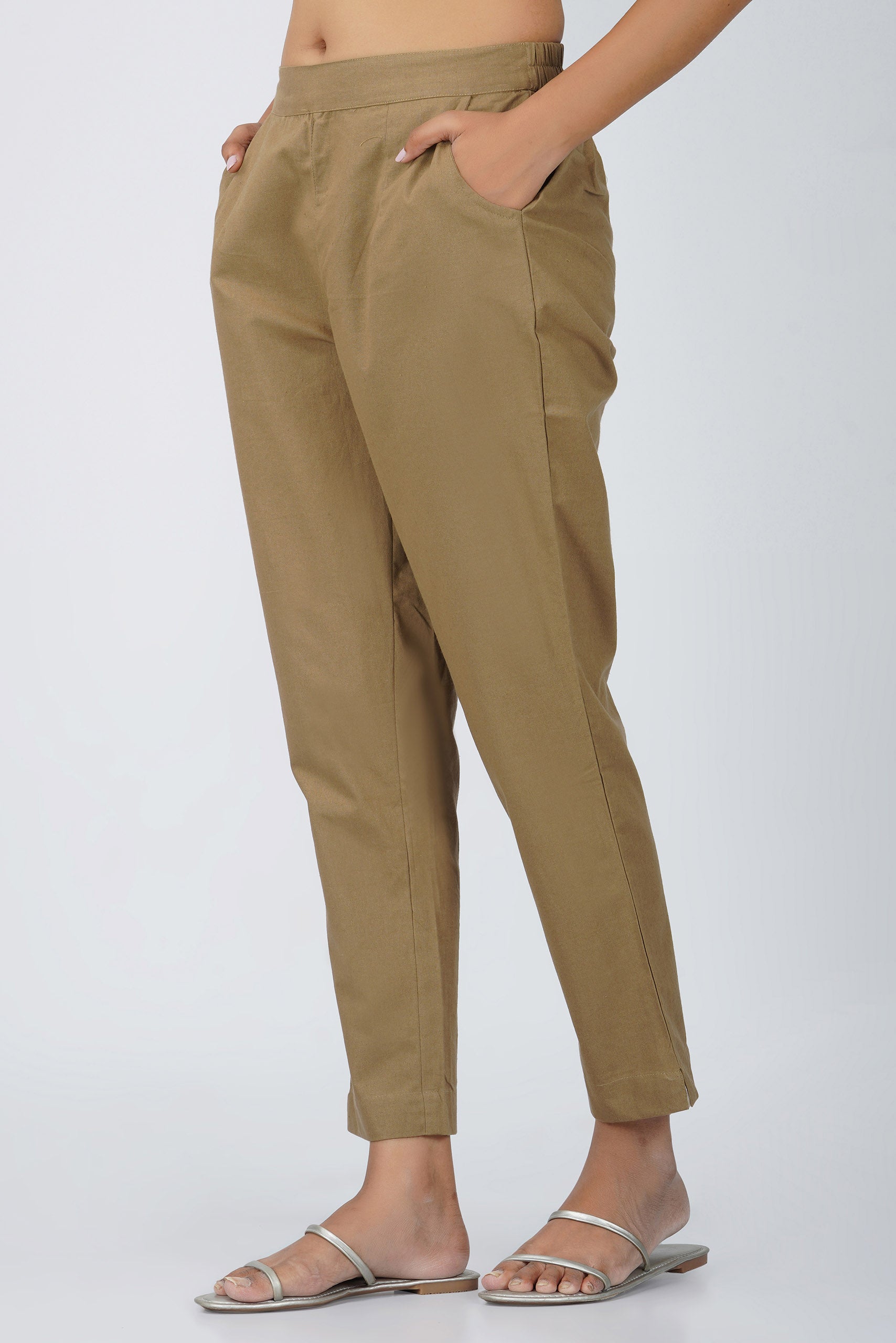 Dark Chikoo Cotton Trouser for Women