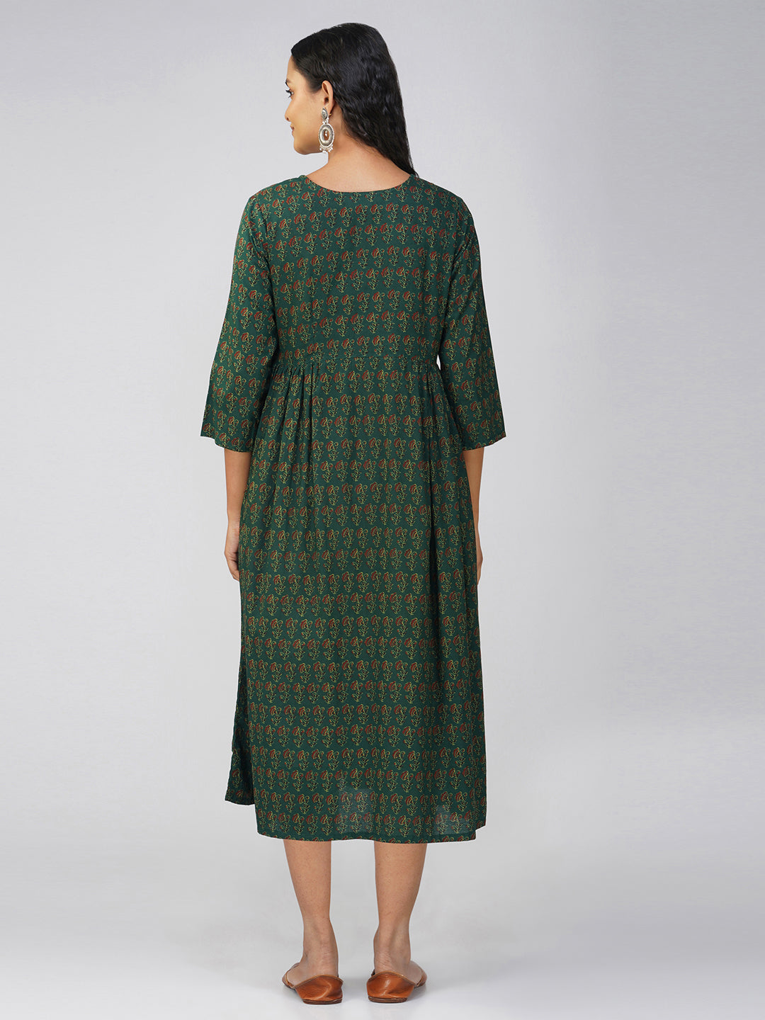 Dark Green Flared Cotton Dress