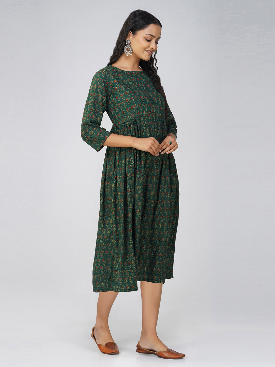 Dark Green Flared Cotton Dress