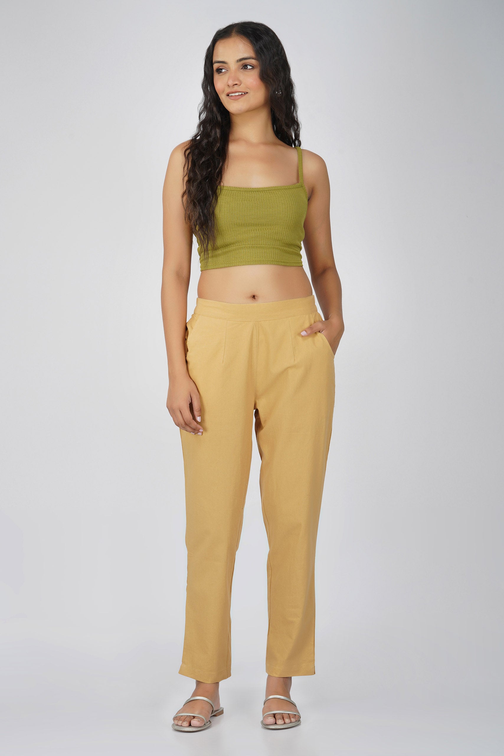 Golden Chikoo Cotton Trouser for Women
