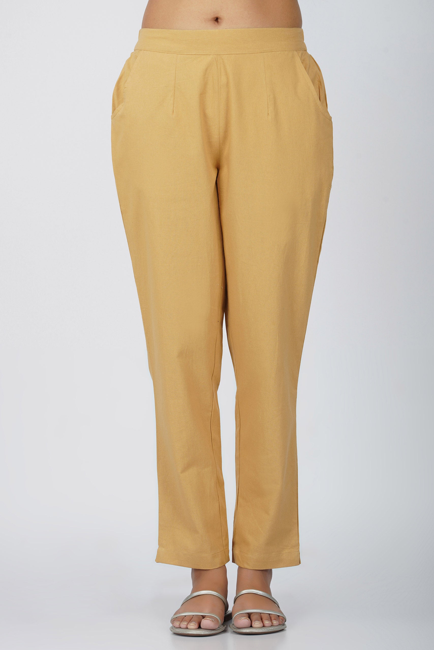 Golden Chikoo Cotton Trouser for Women