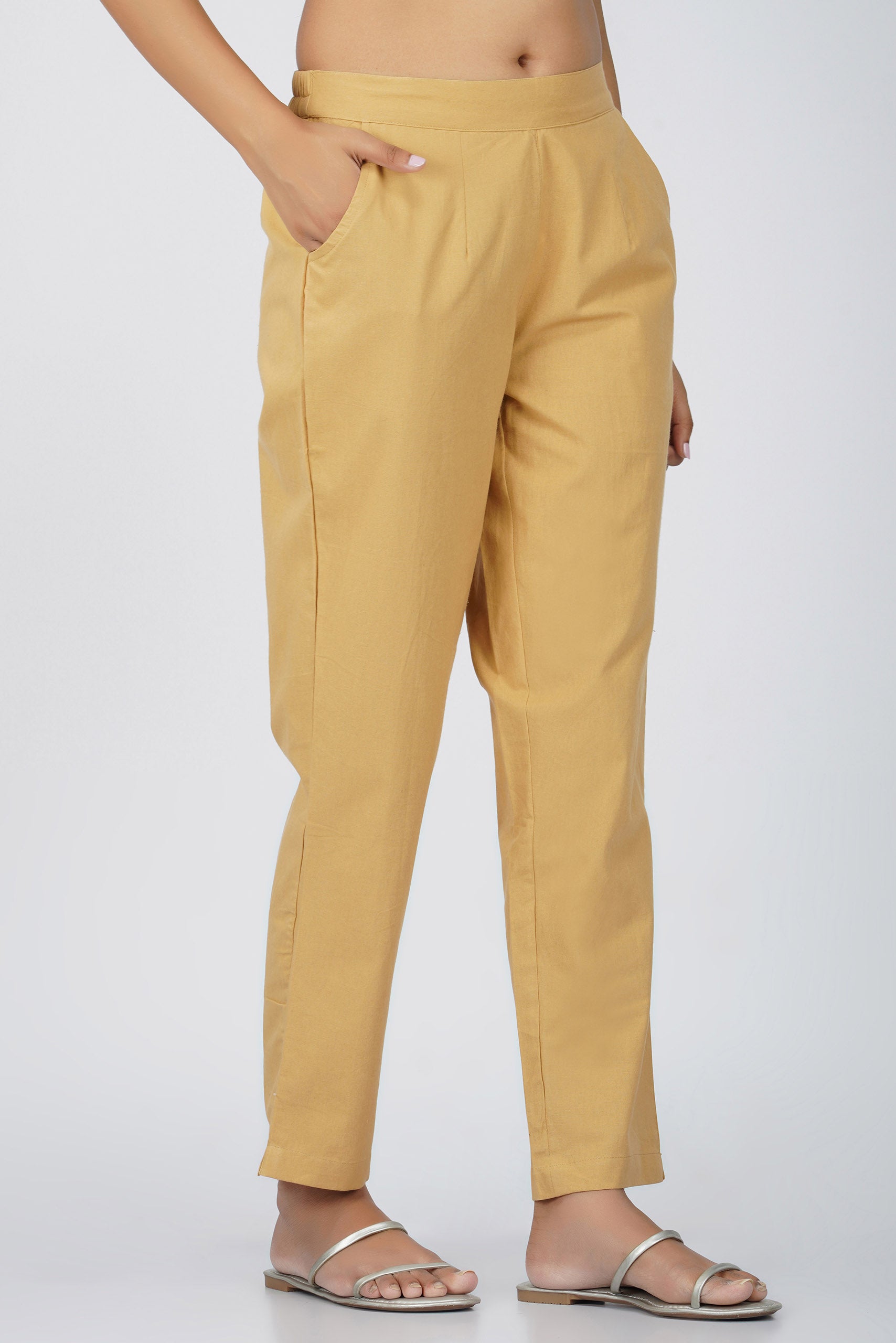 Golden Chikoo Cotton Trouser for Women