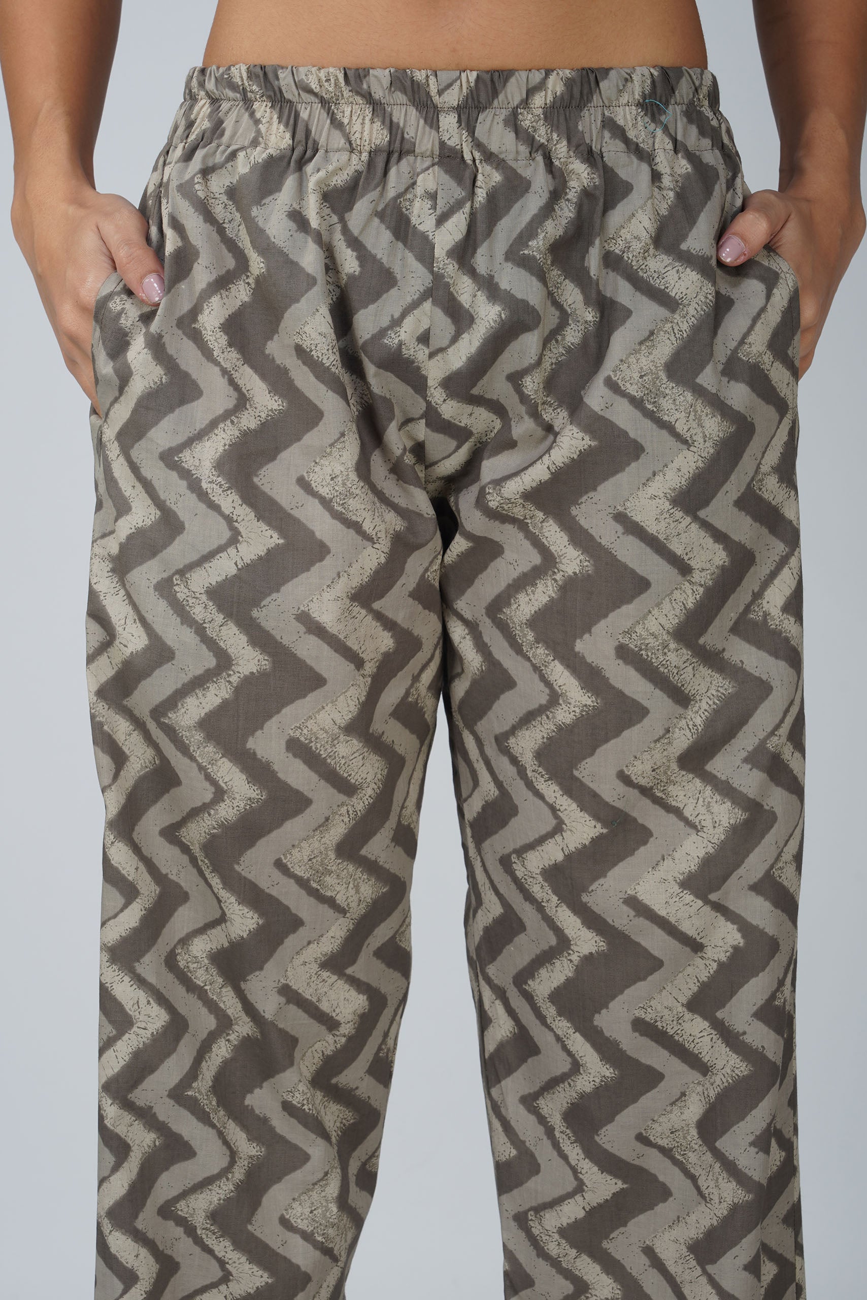 Granite Grey Printed Round Neck Cotton Kurta Set