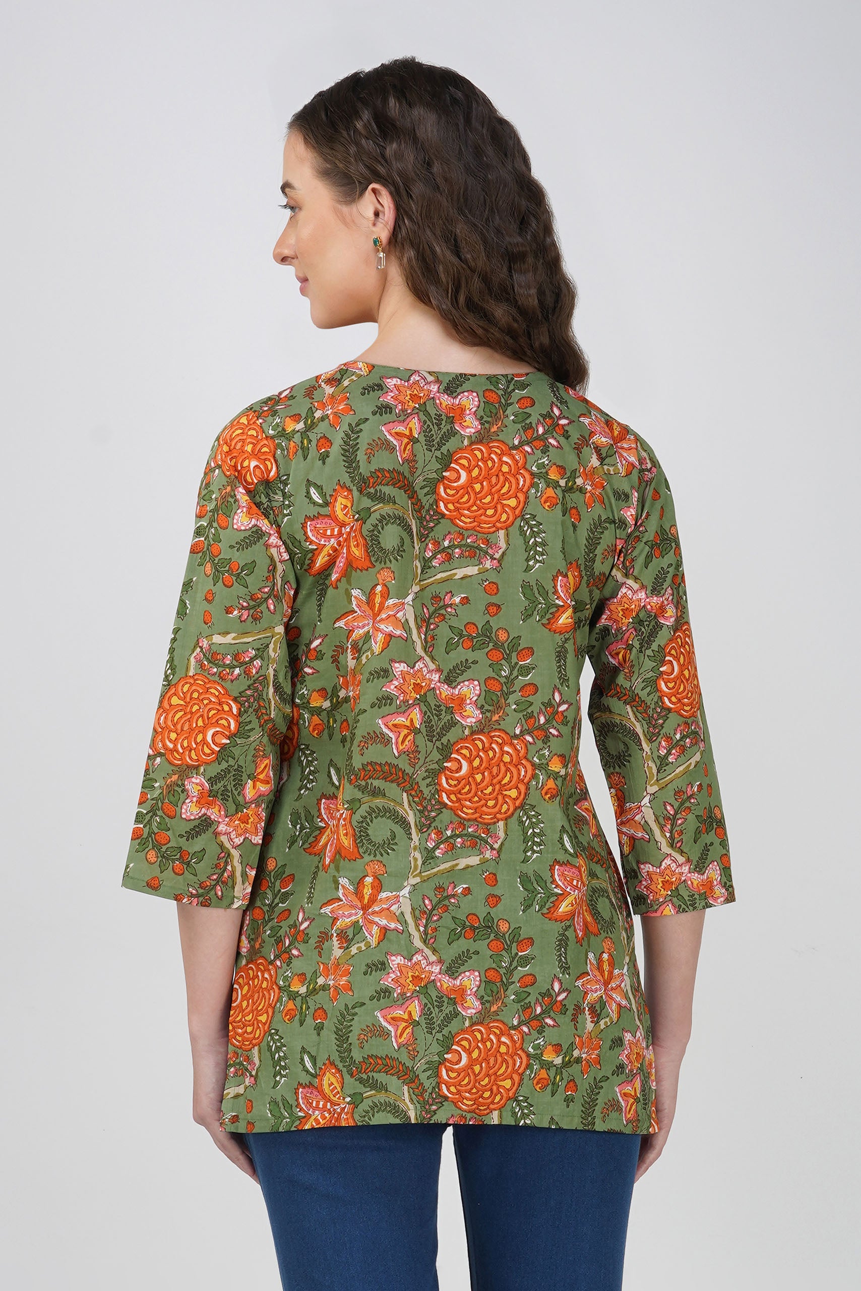 Green Floral Cotton Top