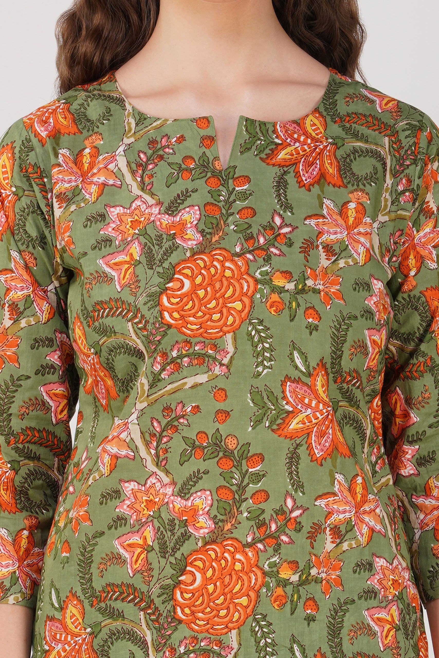 Green Floral Cotton Top